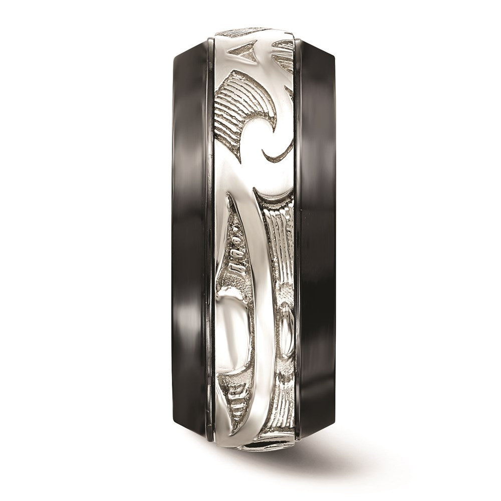 Edward Mirell Black Ti & Sterling Silver Inlay Polished Scroll Ring
