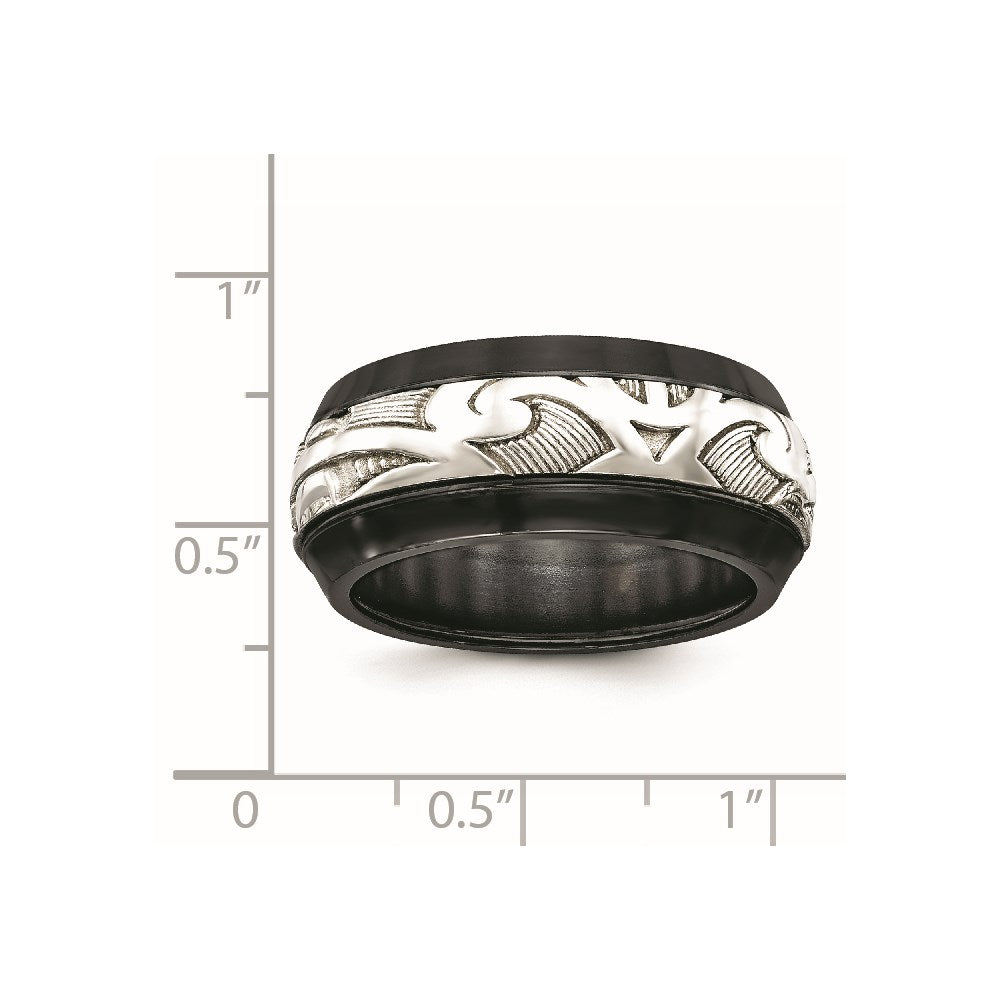 Edward Mirell Black Ti & Sterling Silver Inlay Polished Scroll Ring