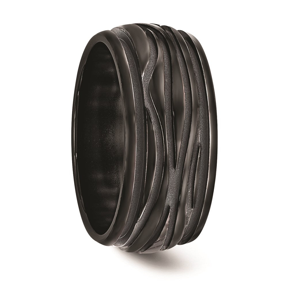 Edward Mirell Black Ti Polished Grooved Waves 10mm Band