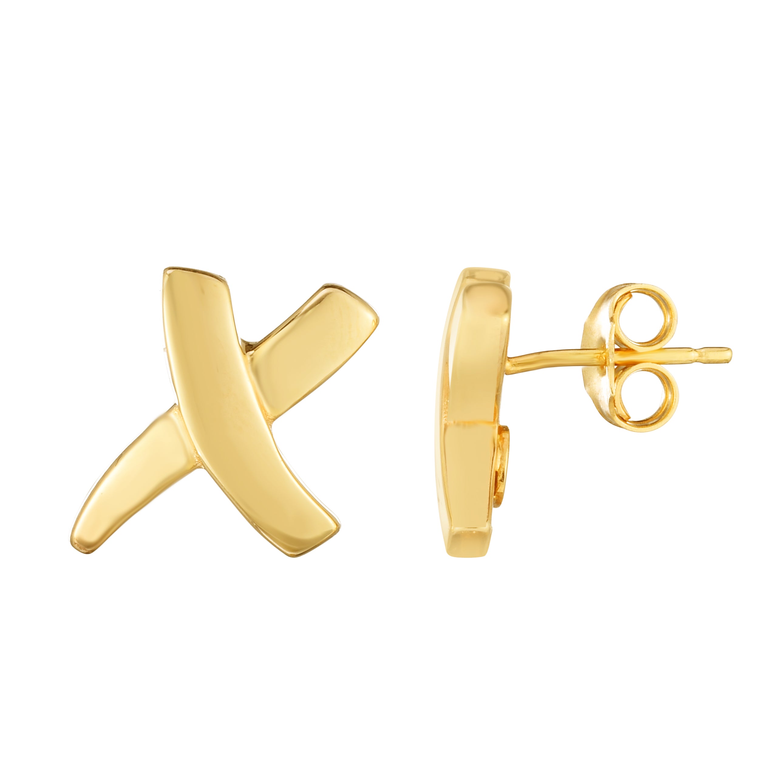 14K Yellow Gold Sculpted X Earrings