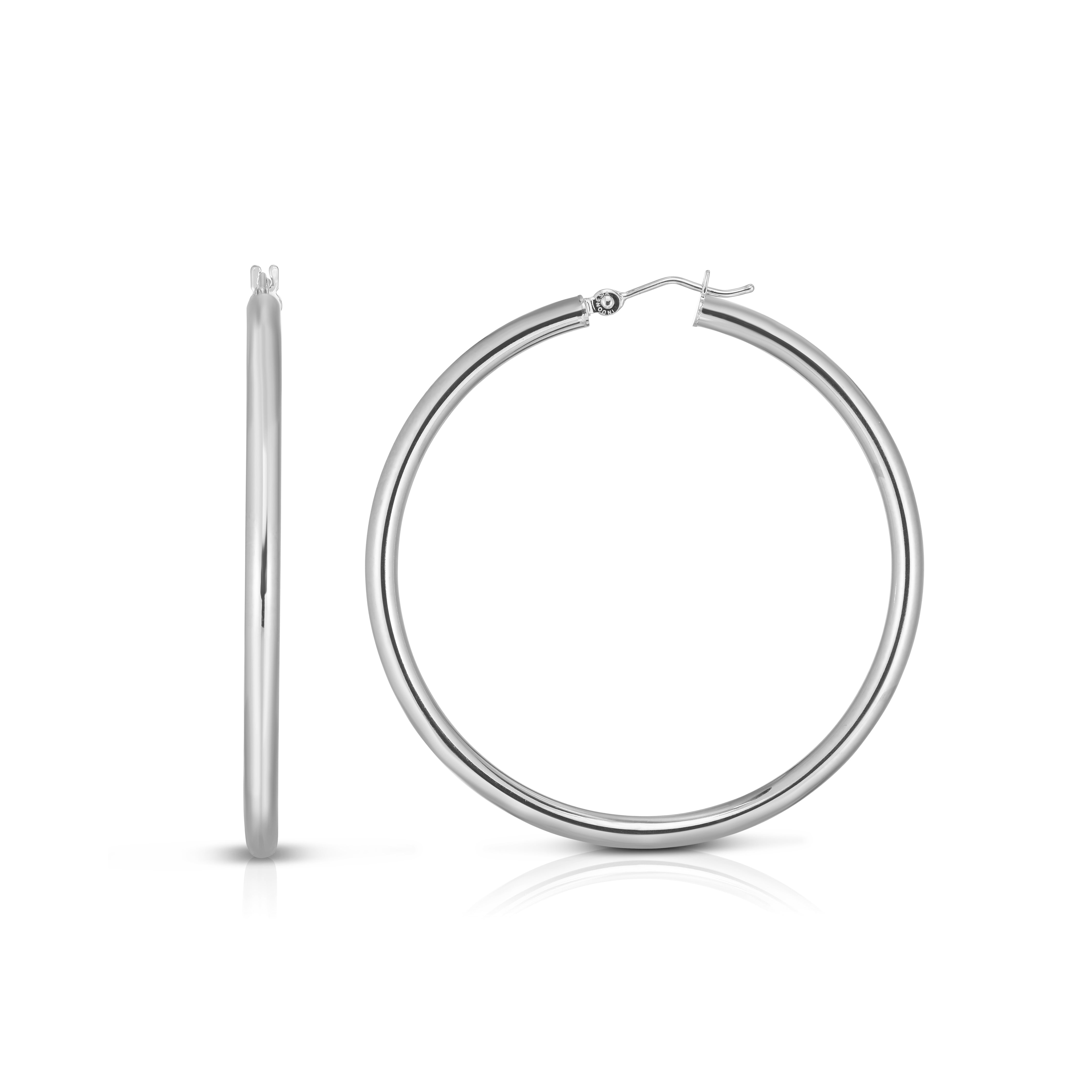 14K White Gold 3X25Mm Hoop Earring