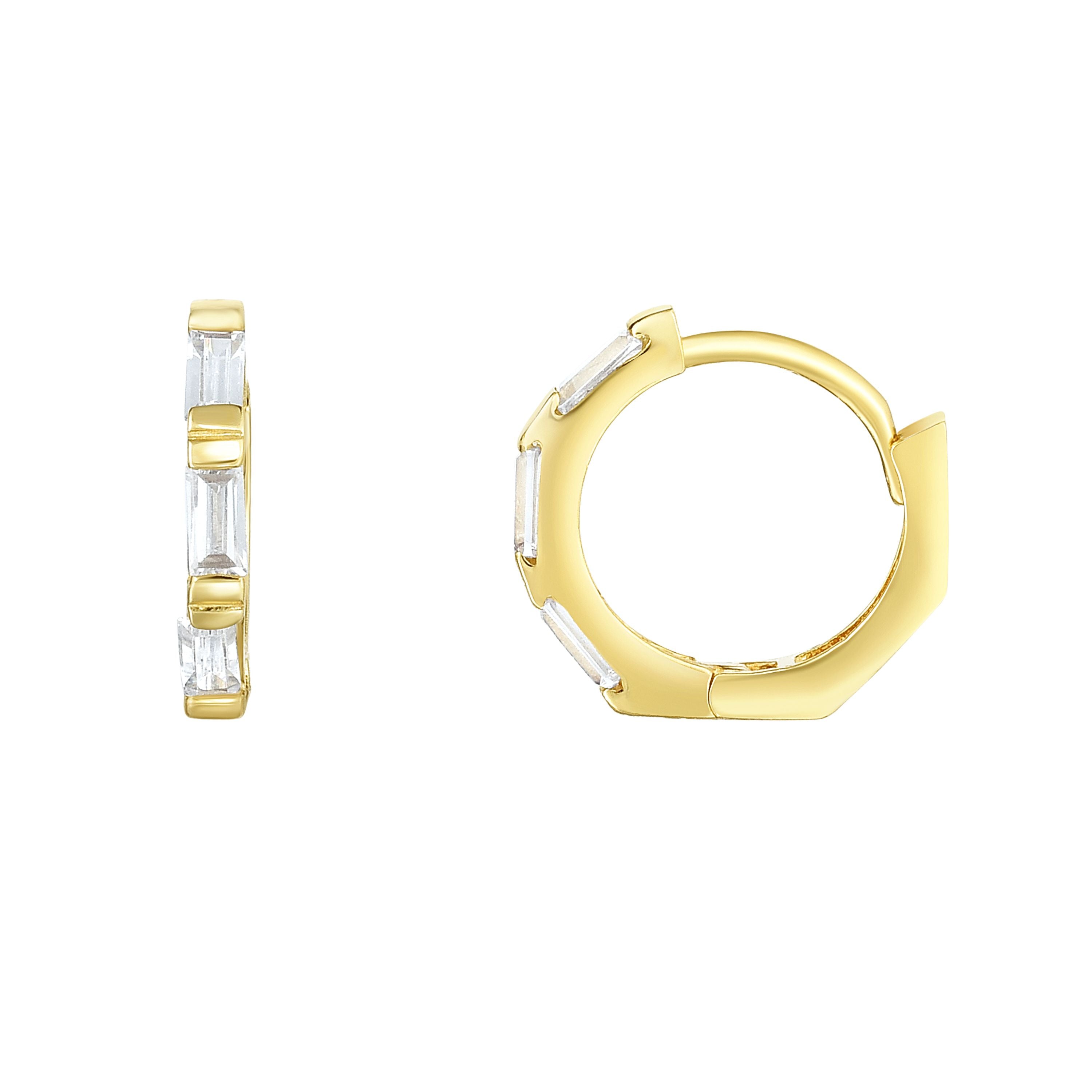 14K Yellow Gold CZ Baguette Huggie Earring