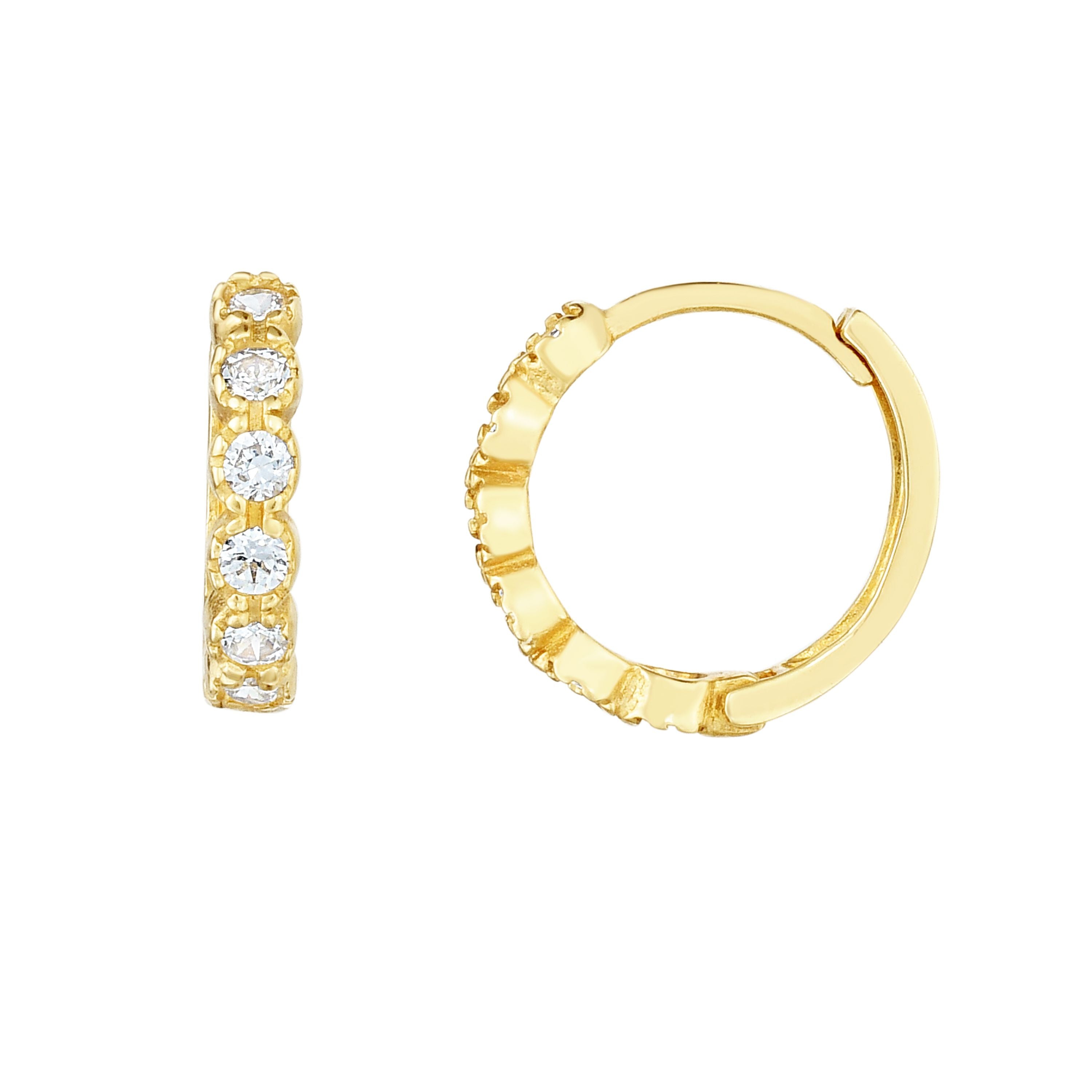 14K Yellow Gold Round CZ Huggie Earring