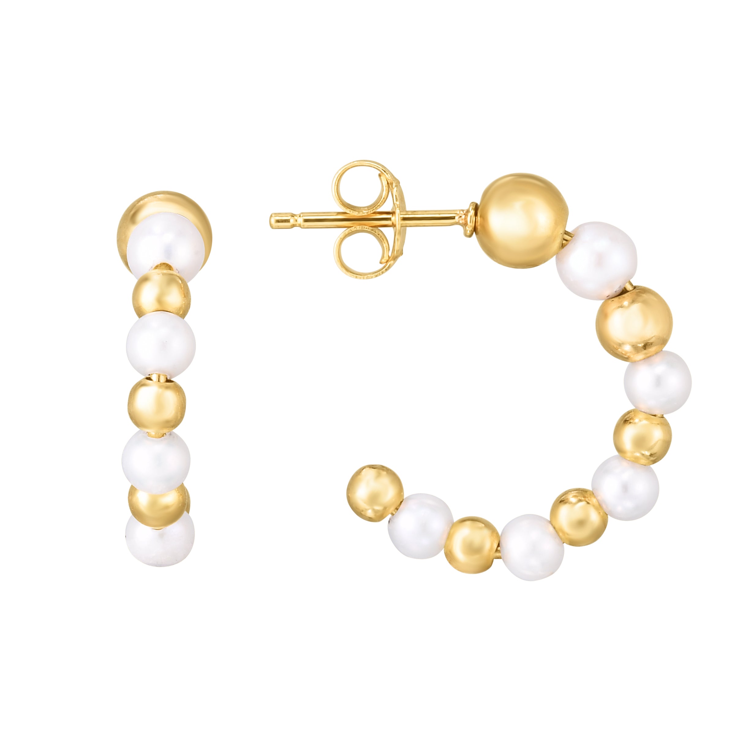 14K Yellow Gold Pearl & Bead C Hoop
