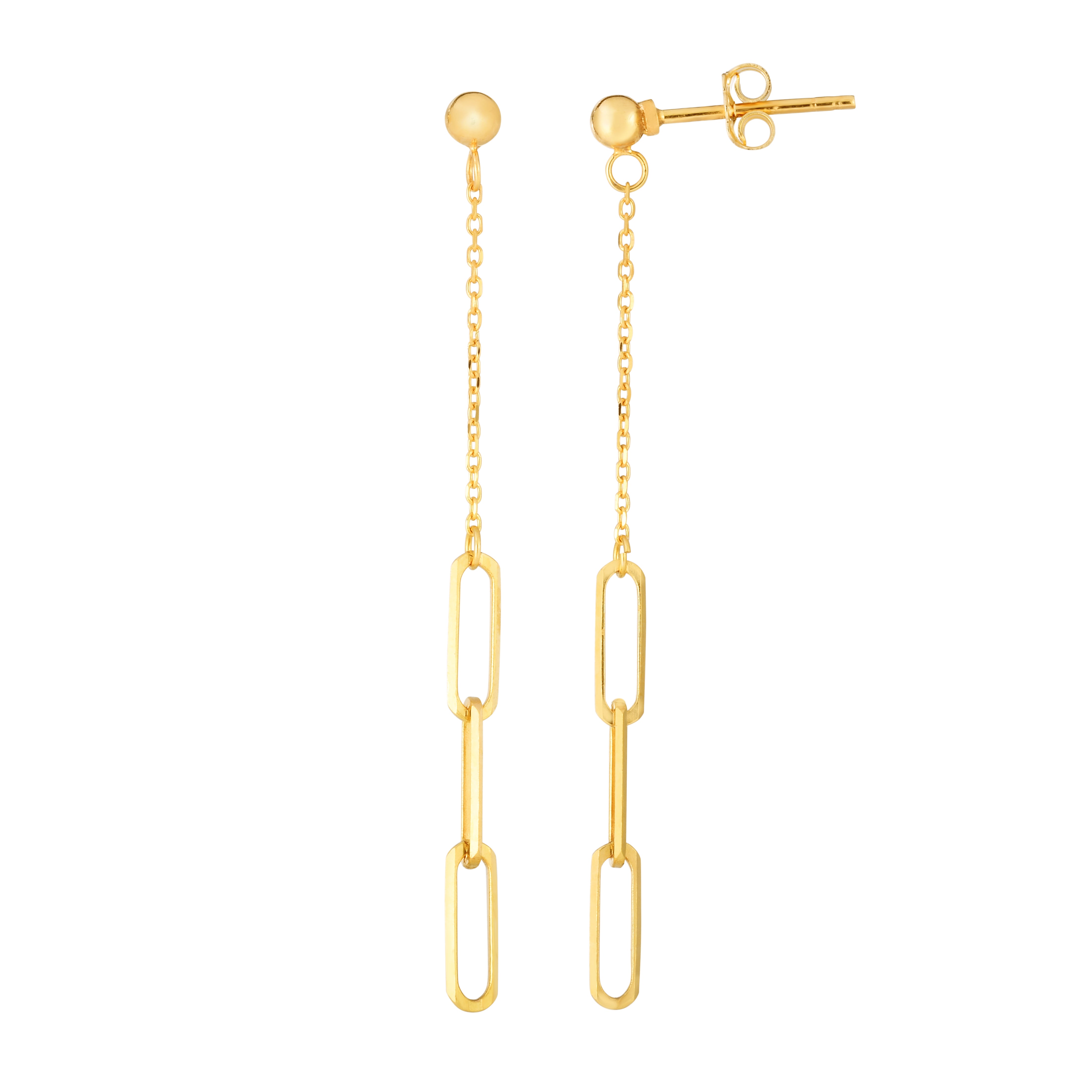 14K Yellow Gold Dangle Paperclip Earrings