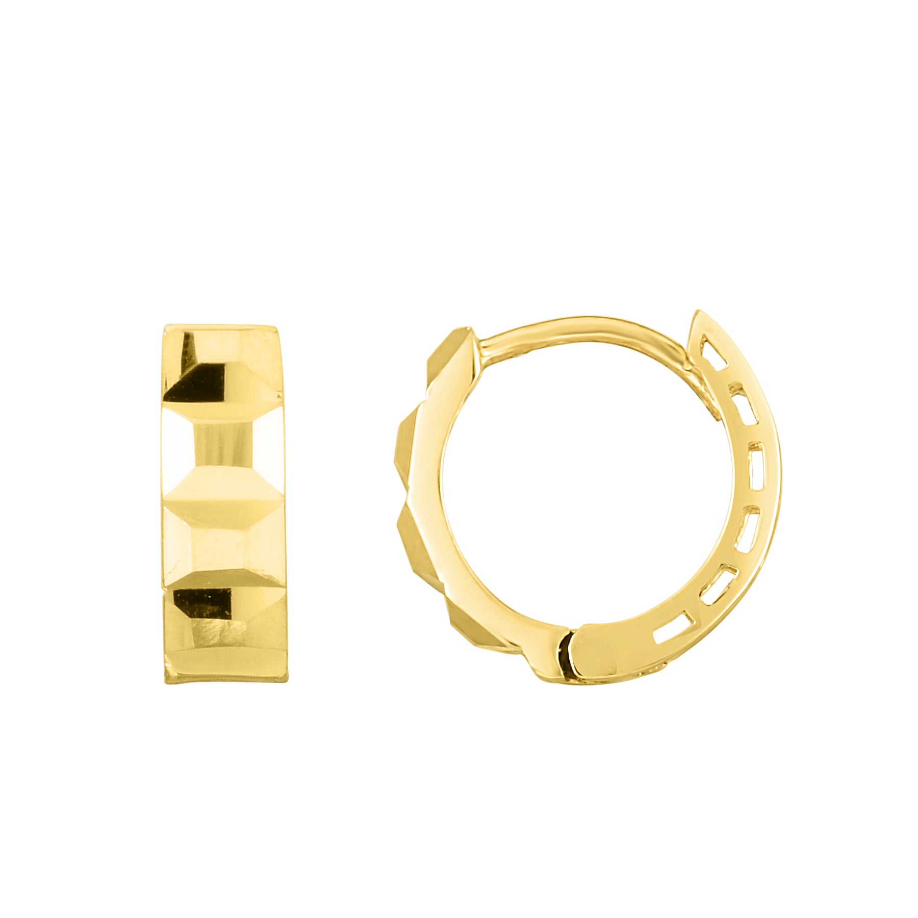 14K Yellow Gold Faceted Huggie