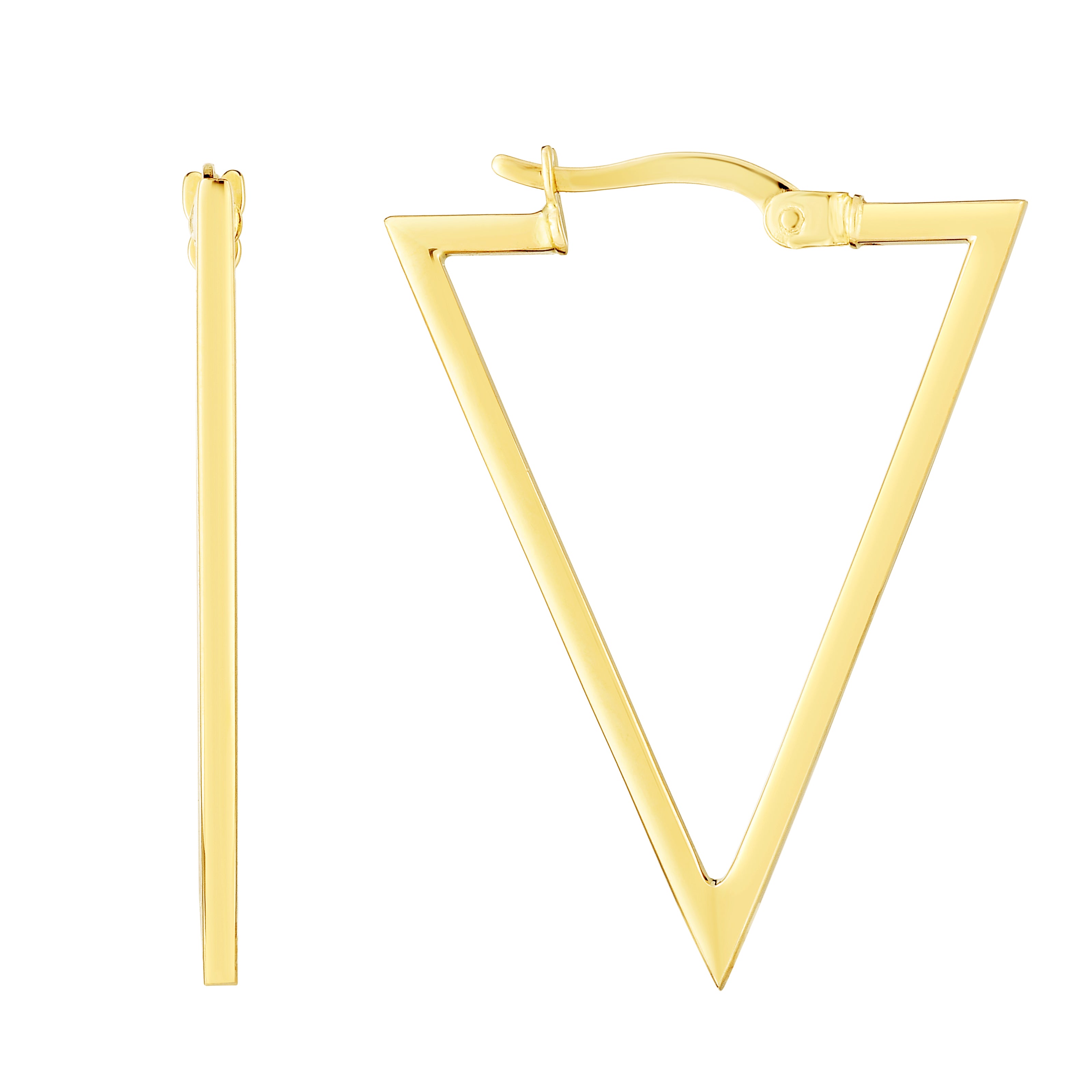 14K Yellow Gold Triangle Hoops Earrings