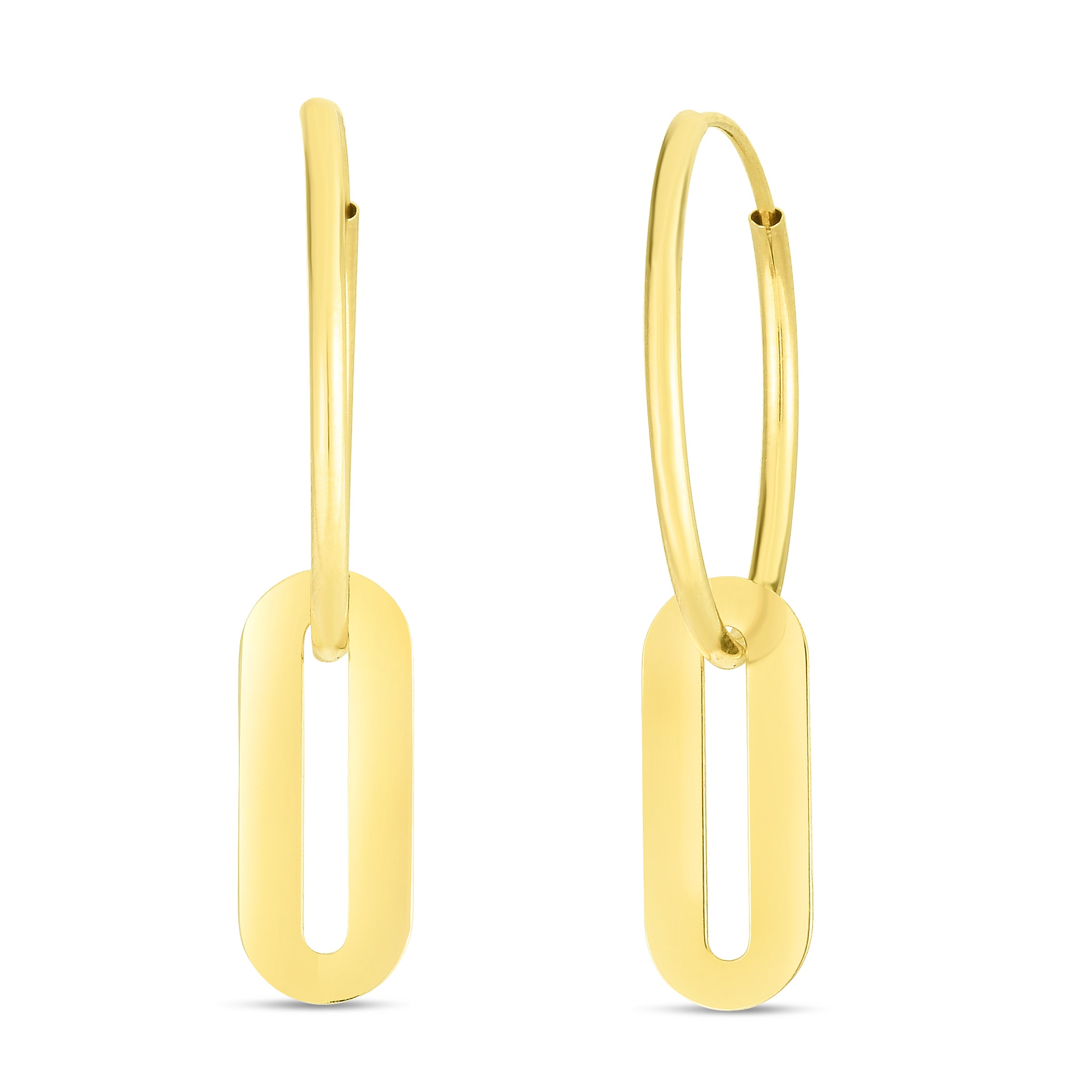 14K Yellow Gold Paperclip Hoop Drop Earrings
