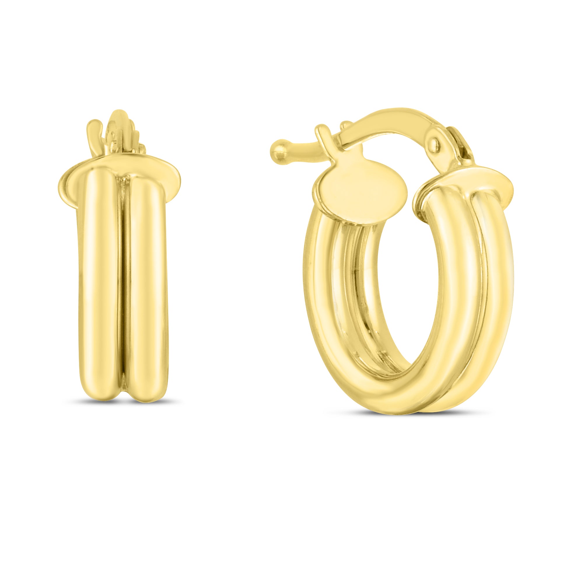 14K Yellow Gold 8mm 2-Row Bar Hoops