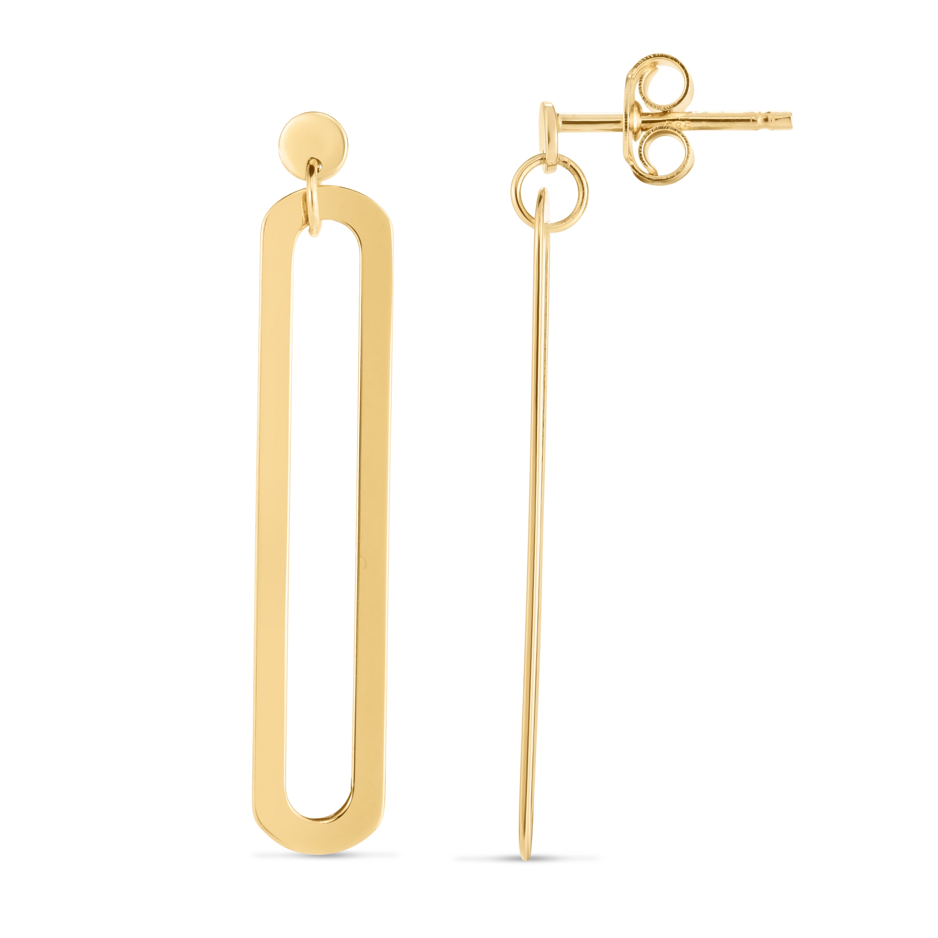 14K Yellow Gold Single Paperclip Link Drop Earring With Push Back Clasp.