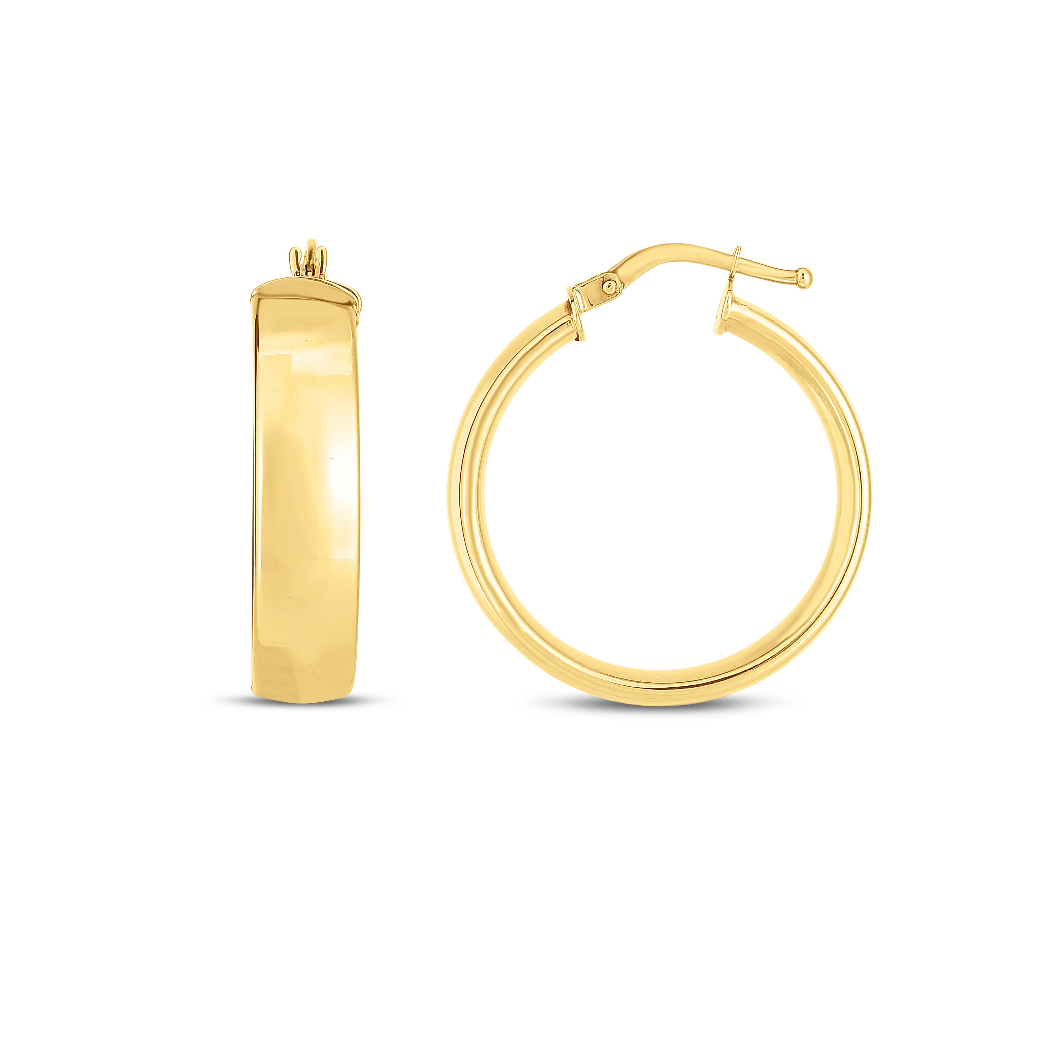 14K Yellow Gold Medium 25Mm Wedding Band (Domed Tube) Hoop Earrings With Hinged Clasp