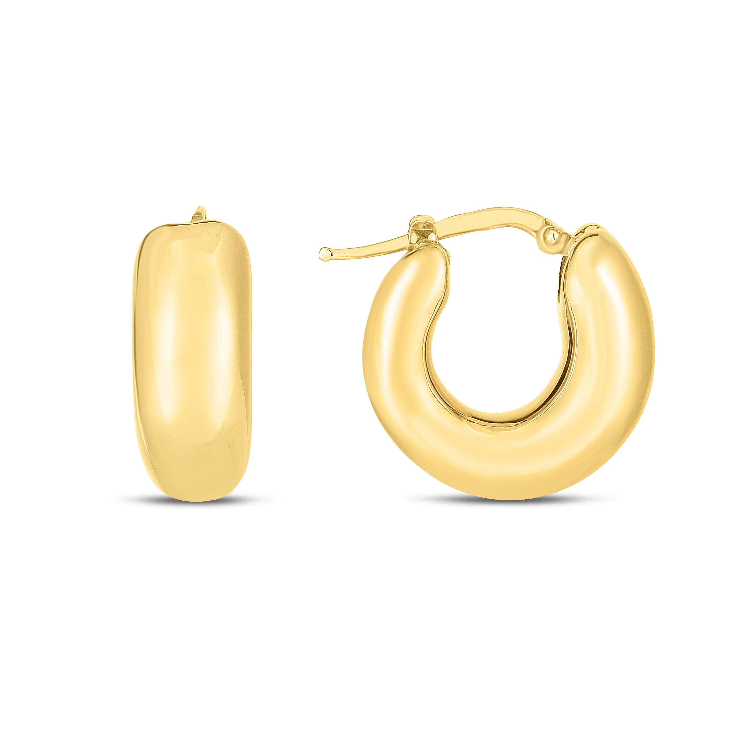 14K Yellow Gold Small Puffy Hoops With Hinged Clasp