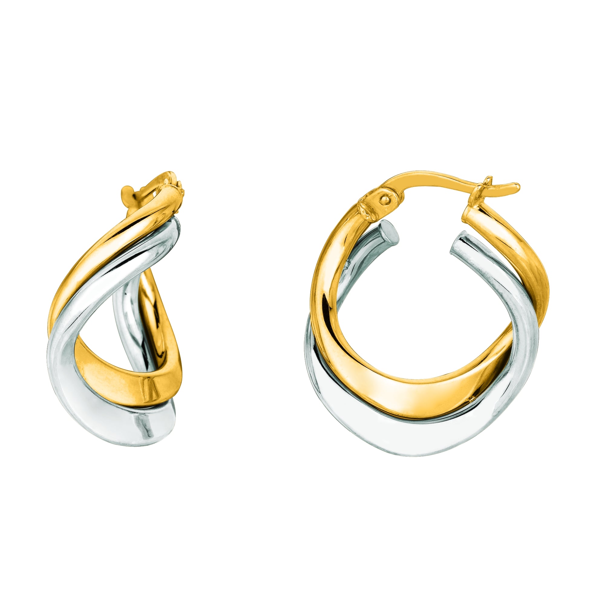 14K Yellow And White Gold Mini Freeform Double Hoop Earring