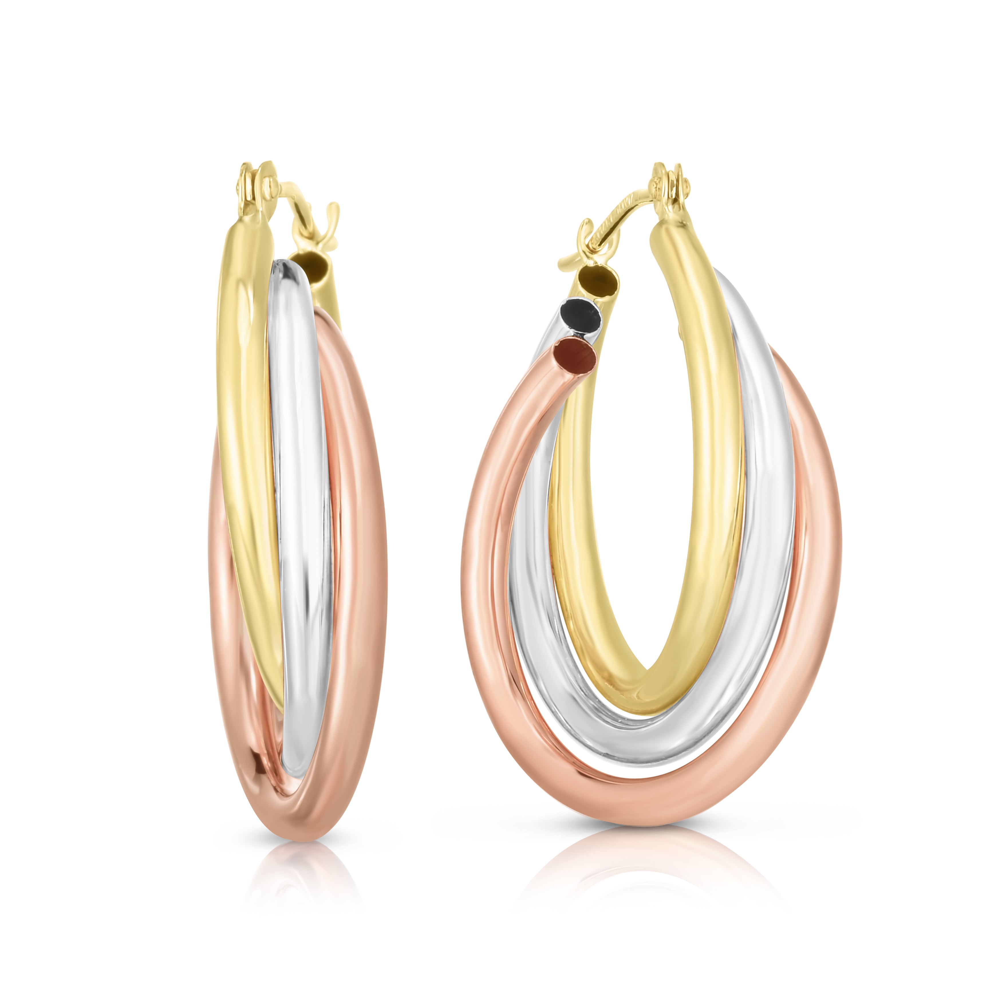 14K Tri-Color Gold Polished Triple Row Hoop Earring