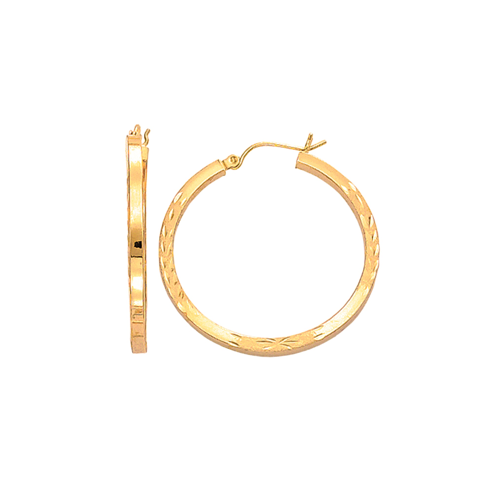 14K Yellow Gold 2X35Mm Diamond Cut Hoop Earring