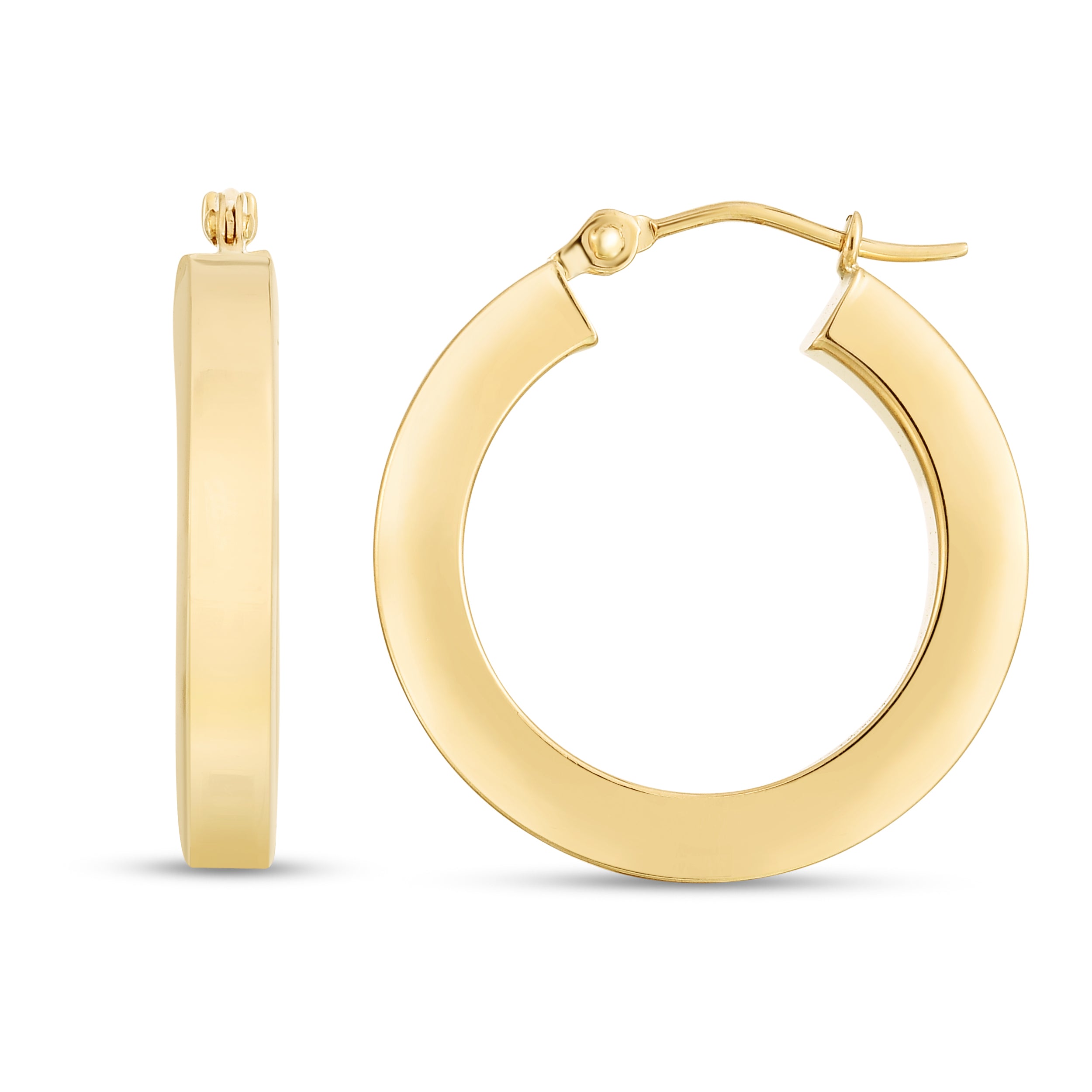 14K Yellow Gold Polished Square Tube Hoop Earrings With Hinged Clasp
