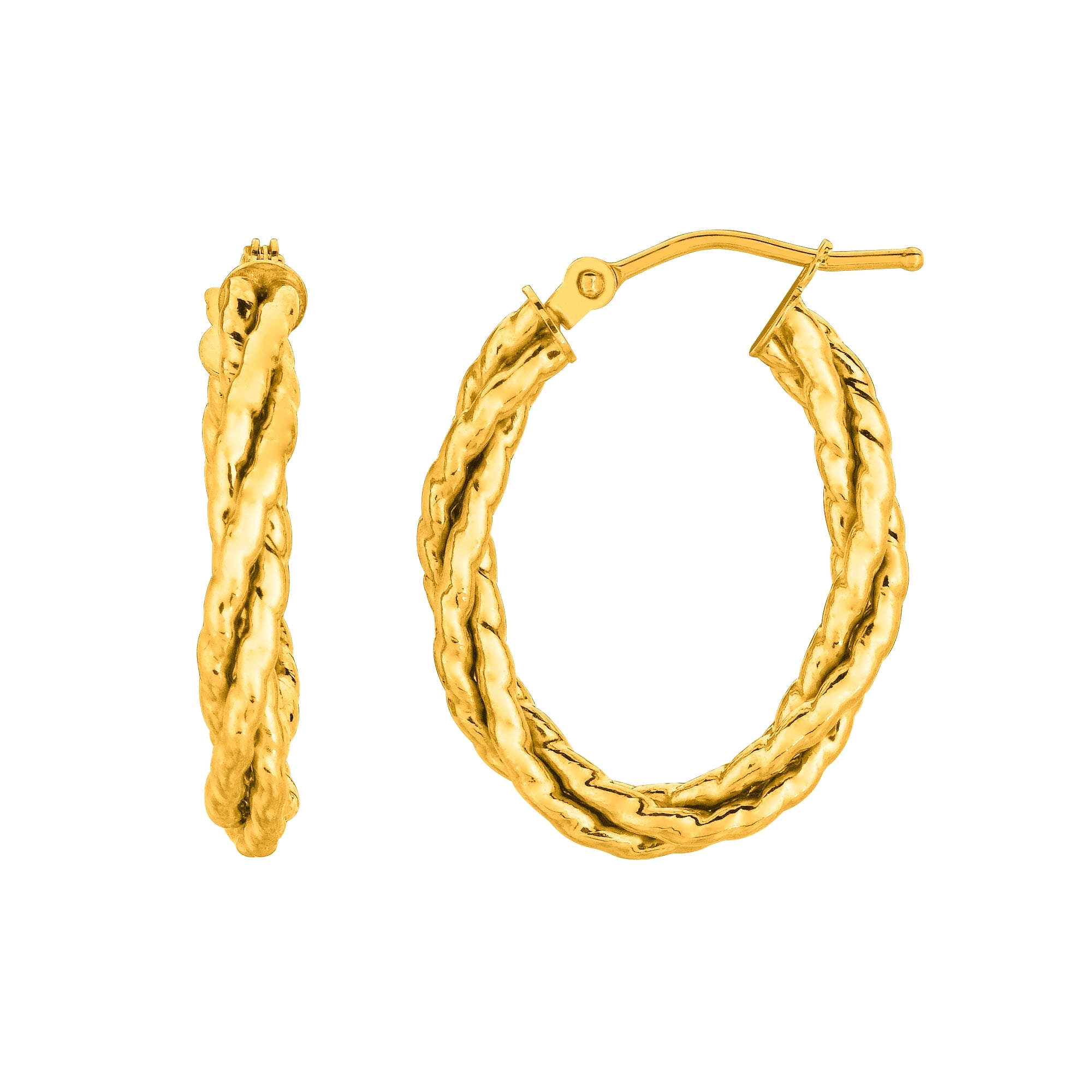 14K Yellow Gold Double Row Oval Twist Hoop Earring