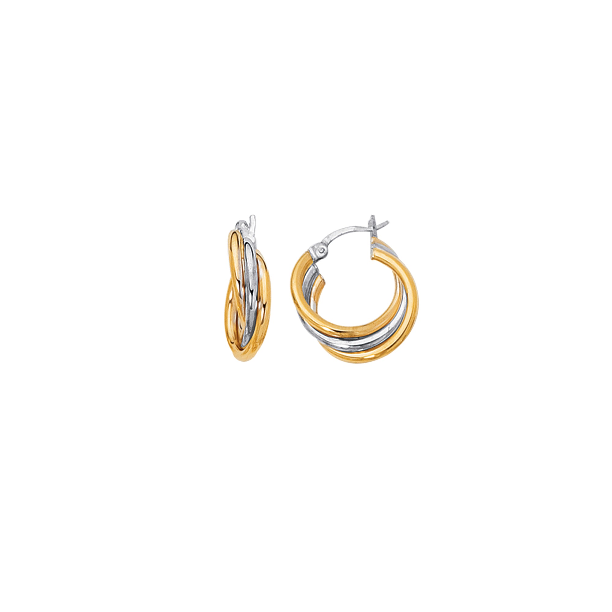 14K Yellow and White Gold Polished Triple Row Hoop Earring