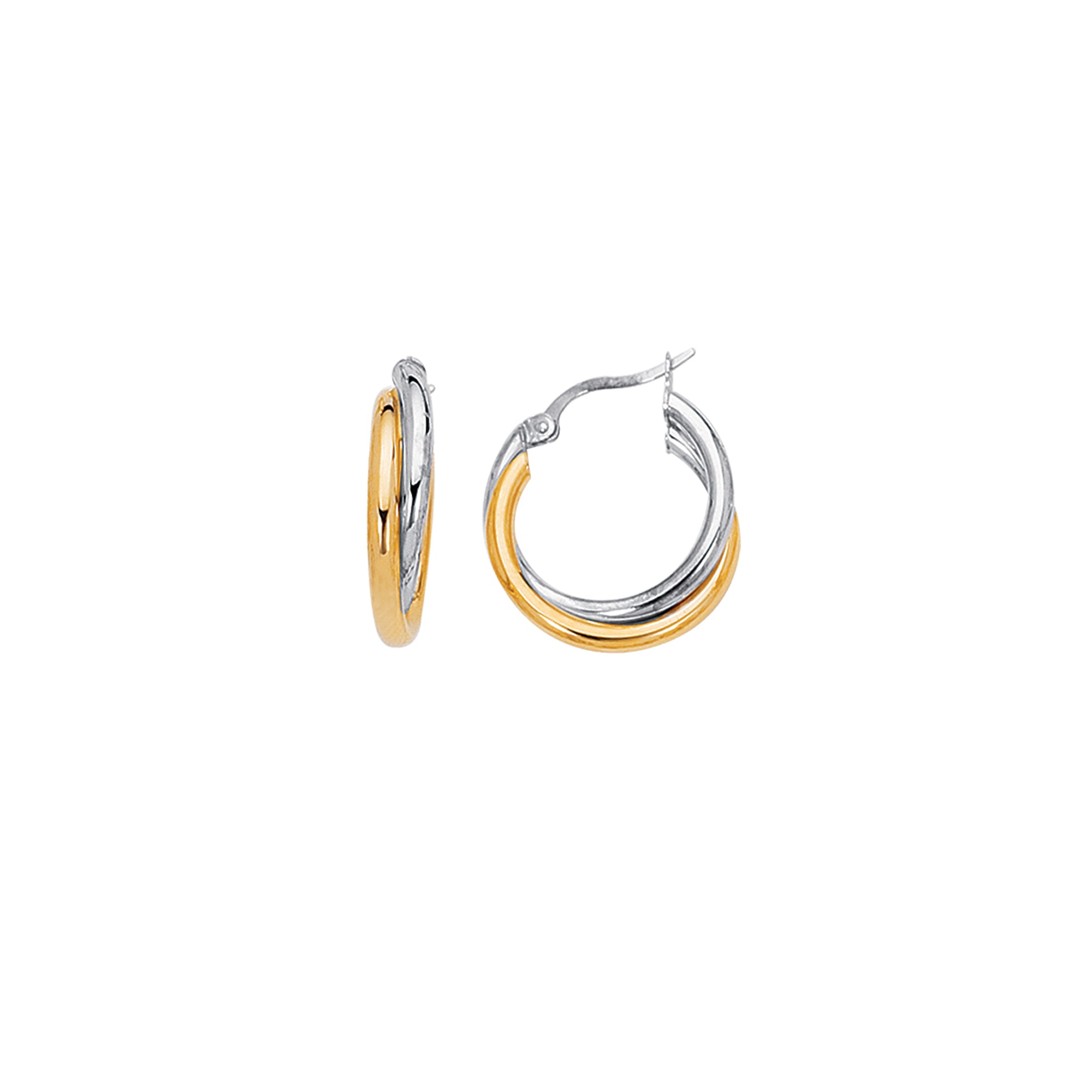 14K Yellow And White Gold Polished Double Row Hoop Earring