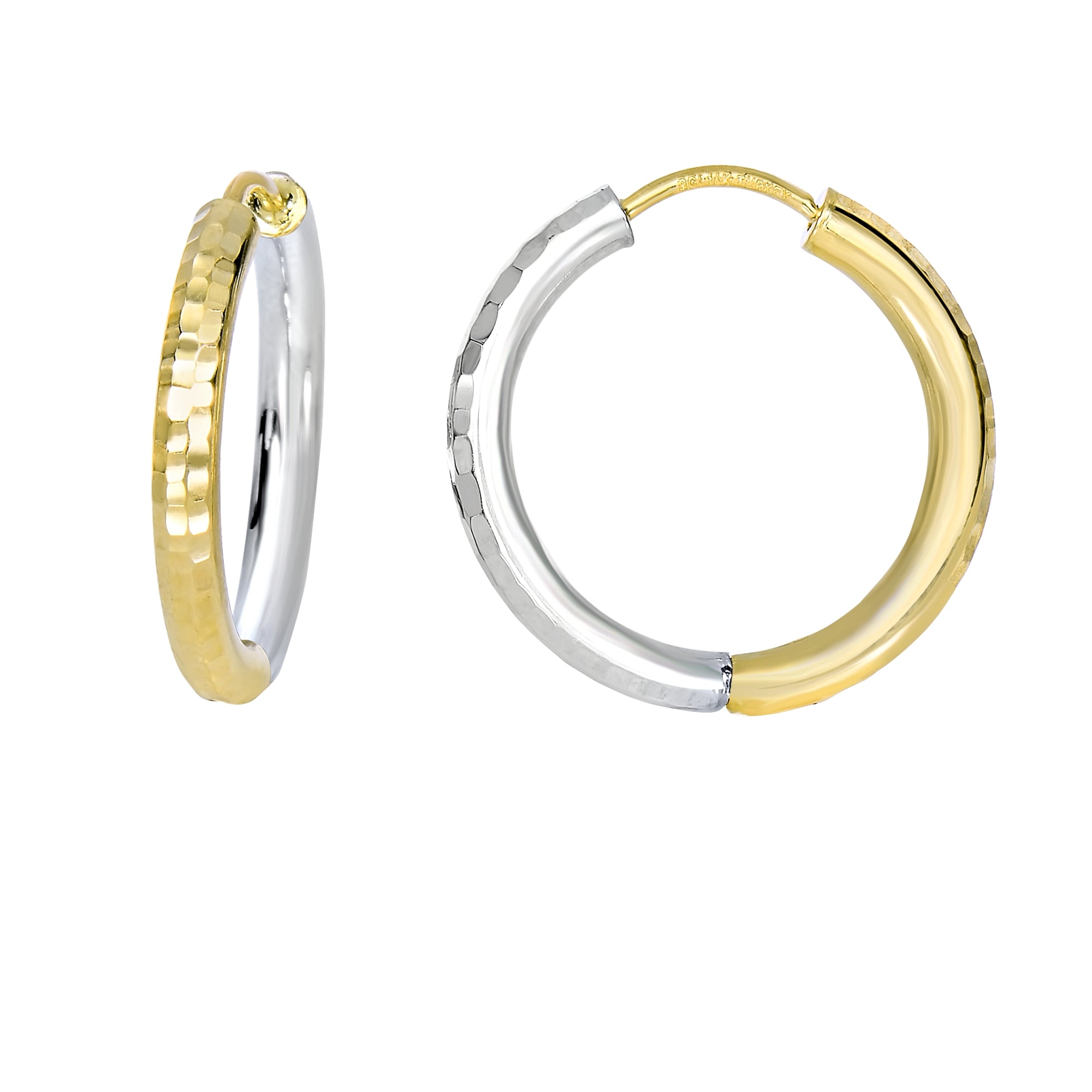 14K Yellow And White Gold 2.5X15Mm Diamond Cut Hoop Earring