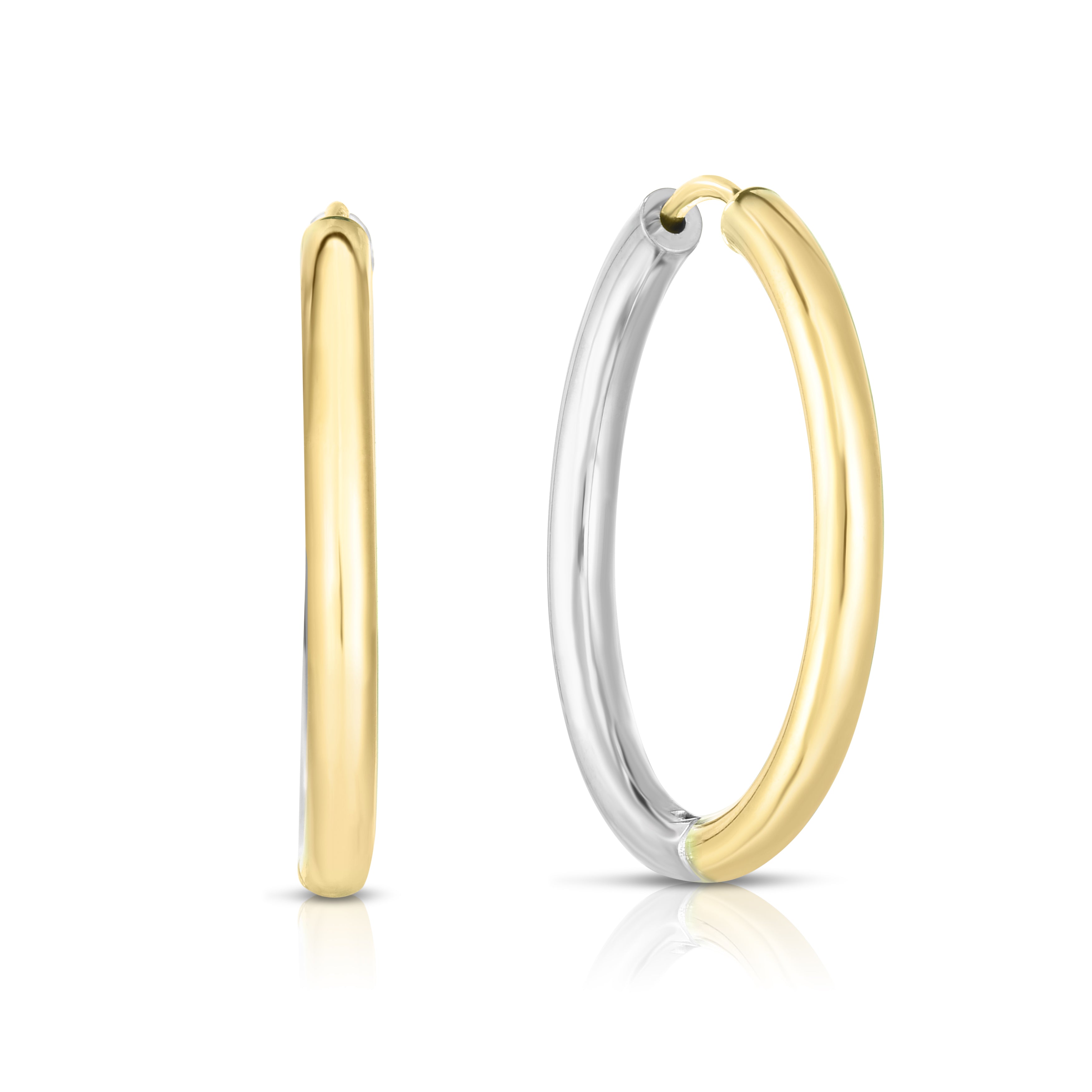 14K Yellow and White Gold 2.5x20mm Diamond Cut Hoop Earring
