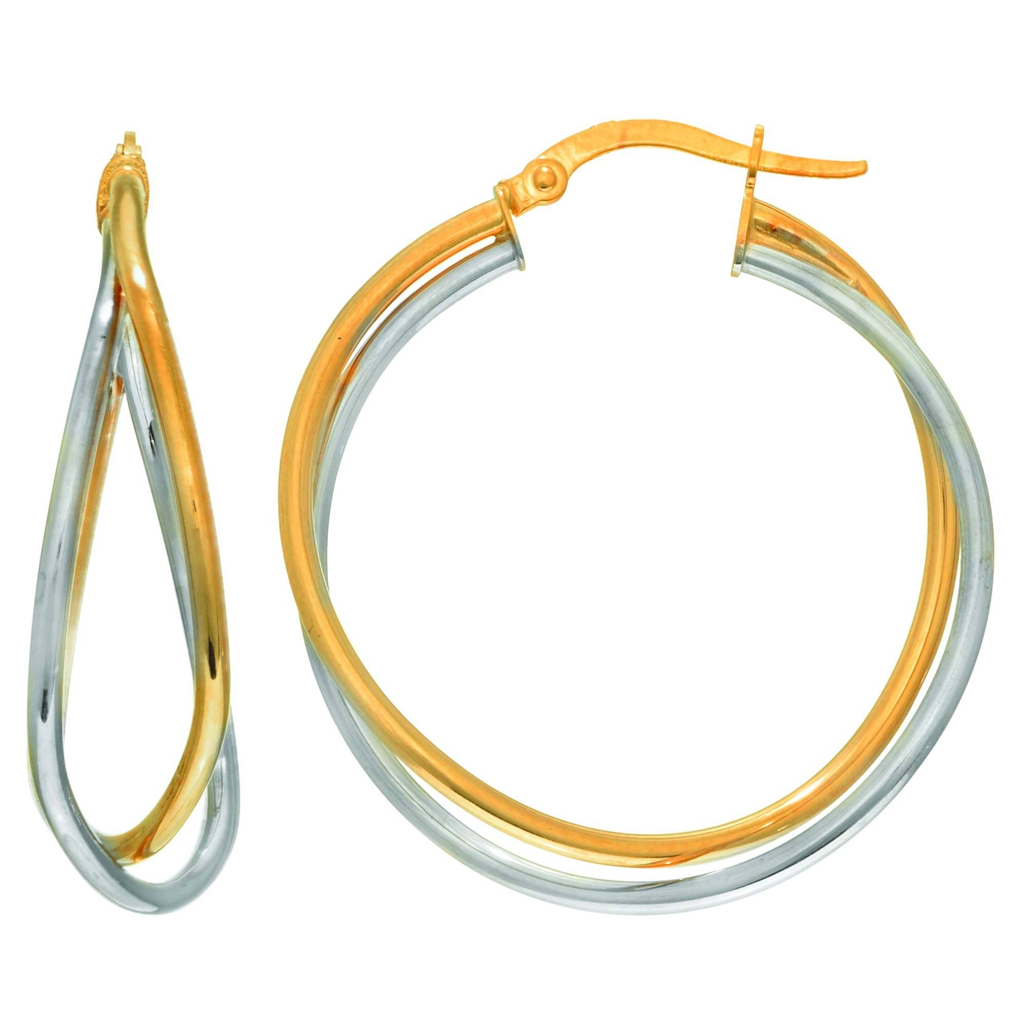 14K Yellow And White Gold Medium Hoop Earring