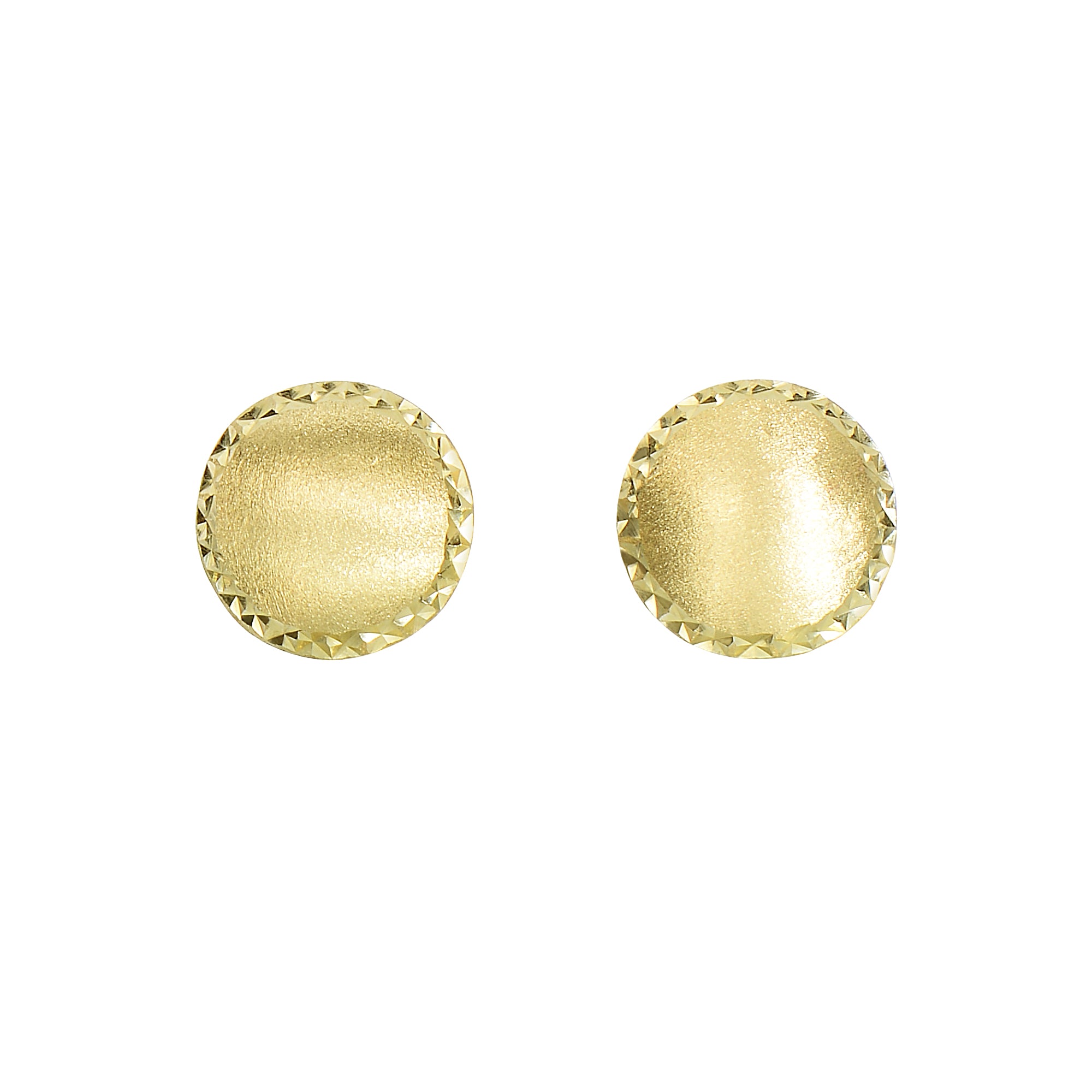 14K Yellow Gold Medium Satin Bead And Diamond Cut Post Earring