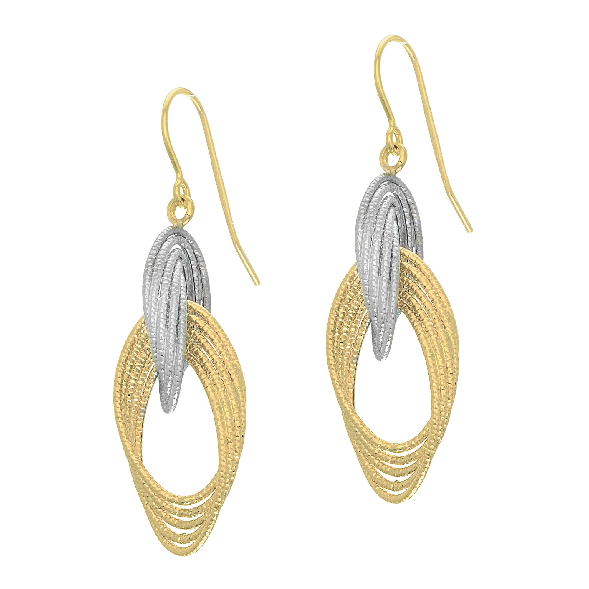 14K Yellow & White Gold Multi Row Textured Dangle Earring