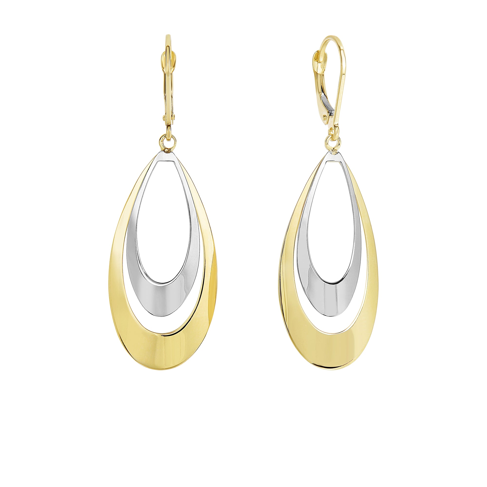 14K Yellow & White Gold Tear Drop Dangle Earring
