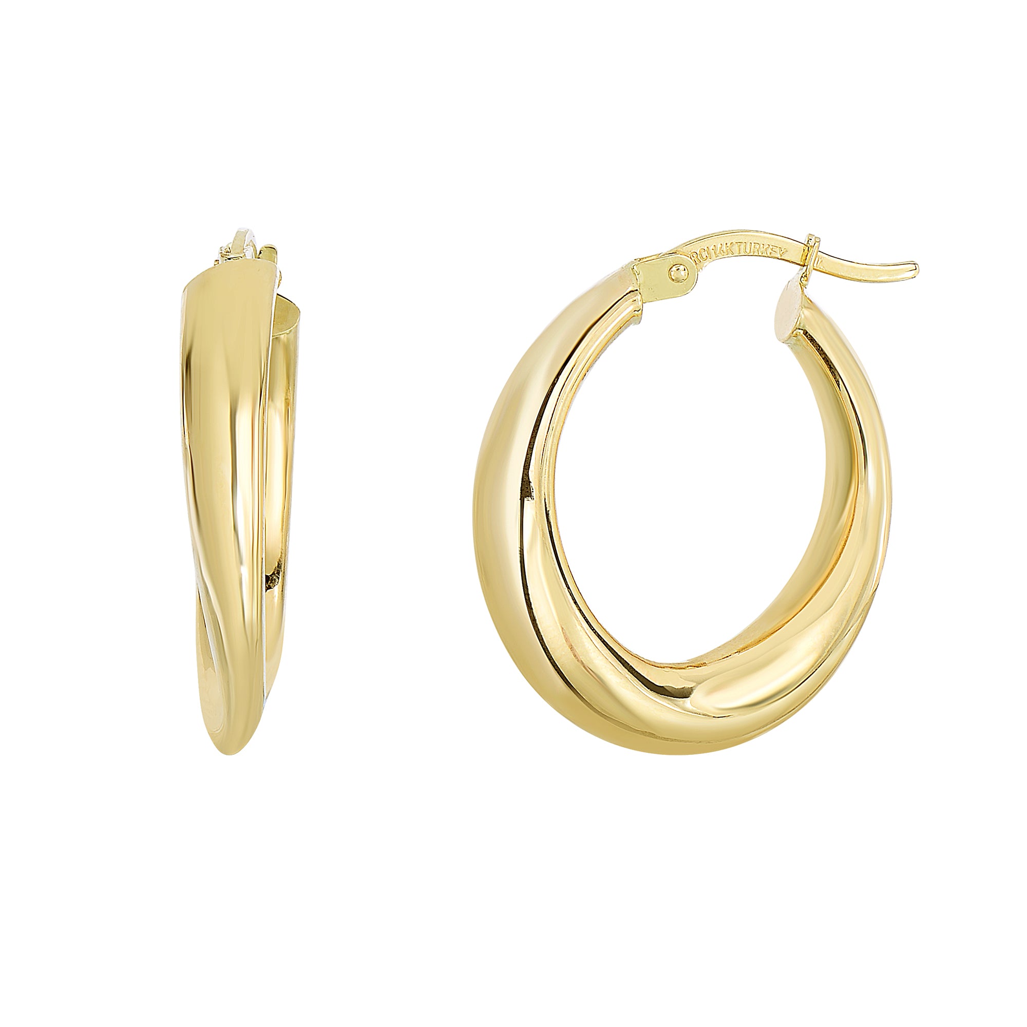 14K Yellow Gold 5X20Mm Graduated Oval Hoop Earring