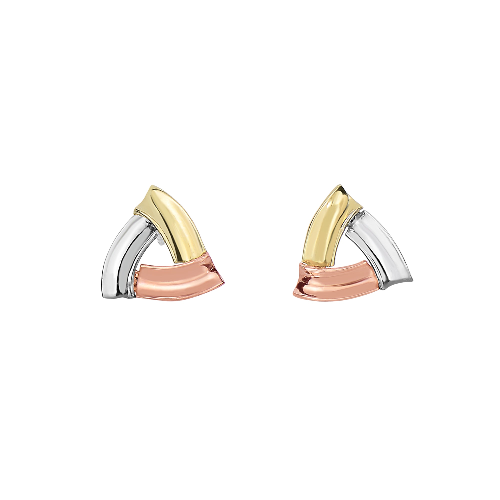 14K Tri-Color Gold Triangle Stud Earring