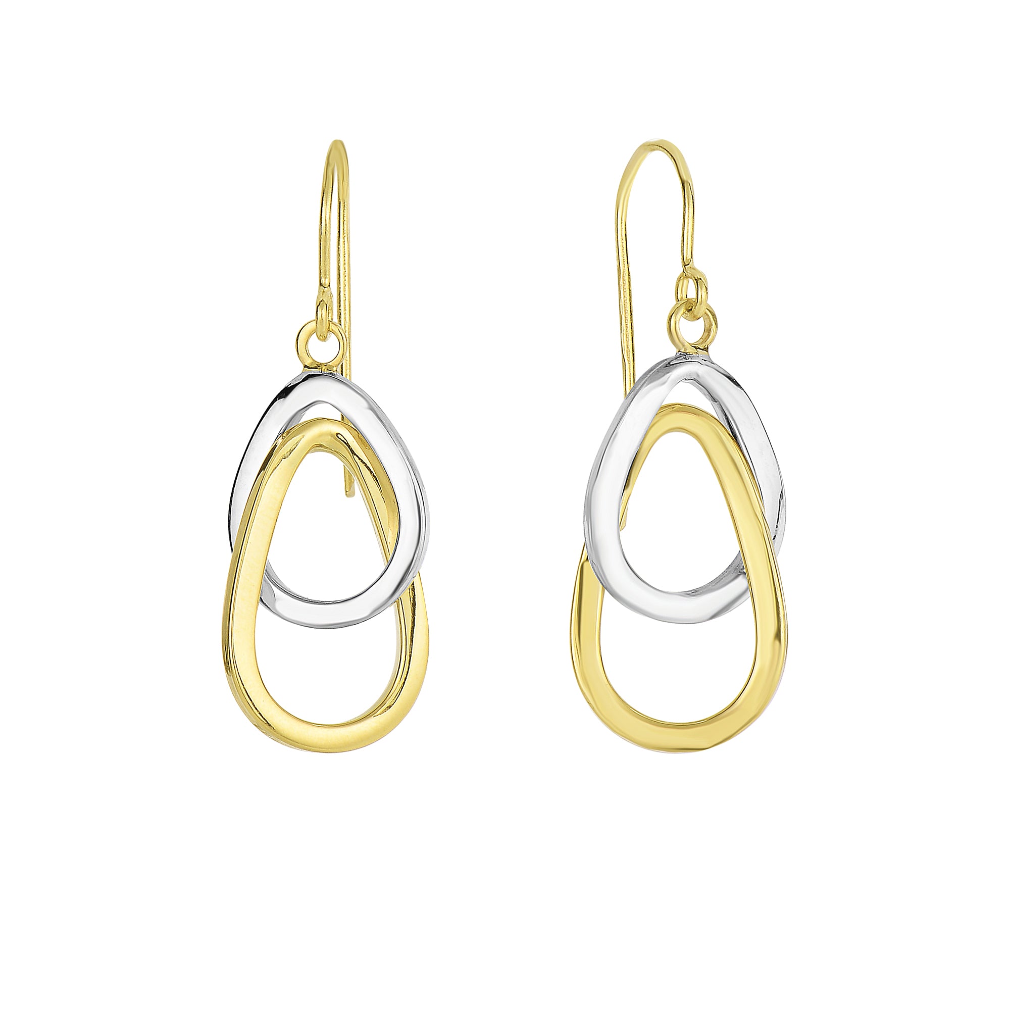 14K Yellow & White Gold Interlocked Ovals Drop Earring