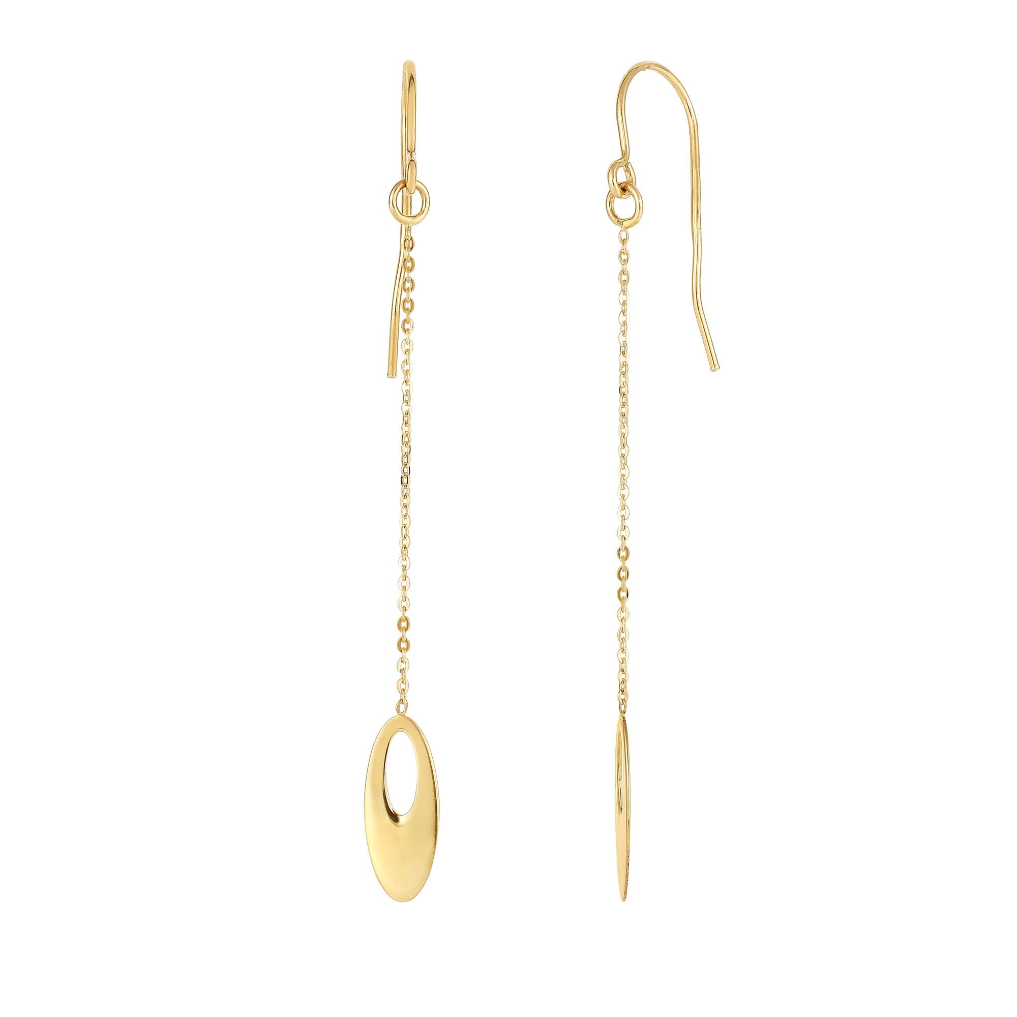 14K Yellow Gold Polished Open Oval Drop Earring
