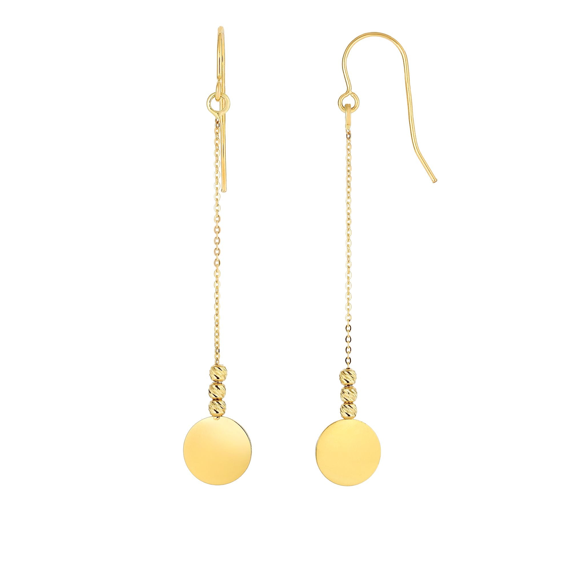 14K Yellow Gold Polished Disc & Bead Drop Earring