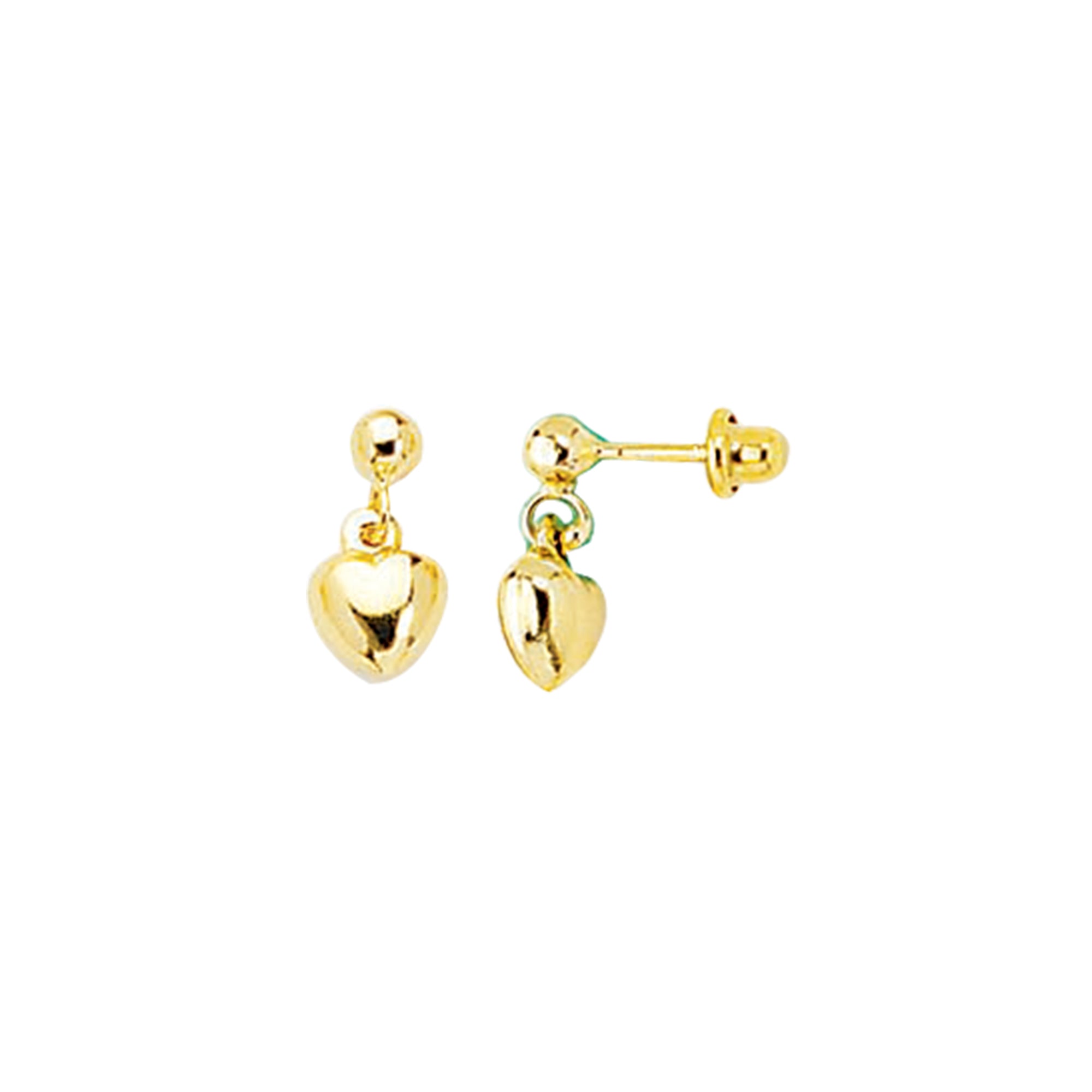 14K Yellow Gold Puffy Heart Dangle Earring