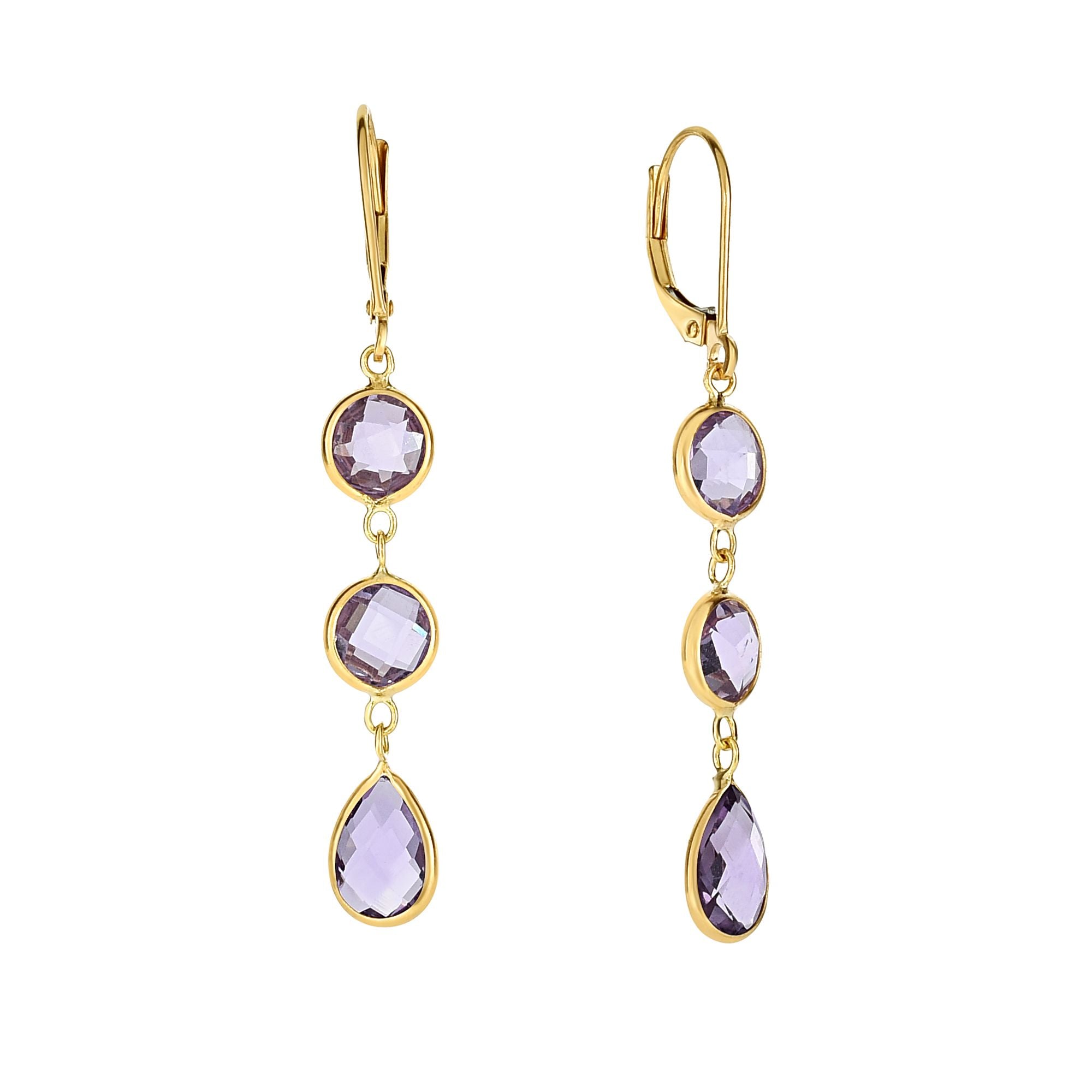 14K Yellow Gold  Amethyst Drop Earrings