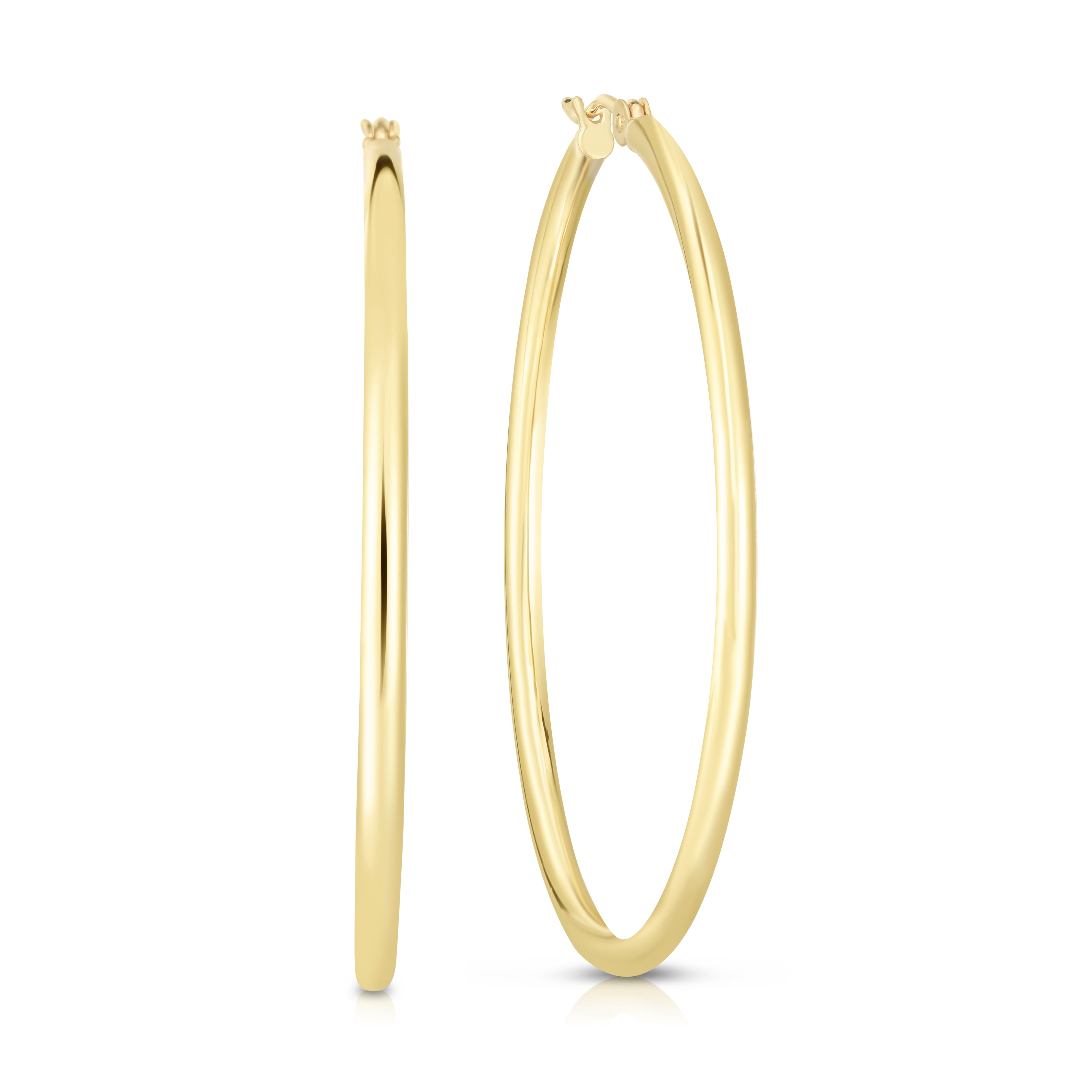14K Tri-Color Gold 2X15Mm Diamond Cut Station Hoop Earring