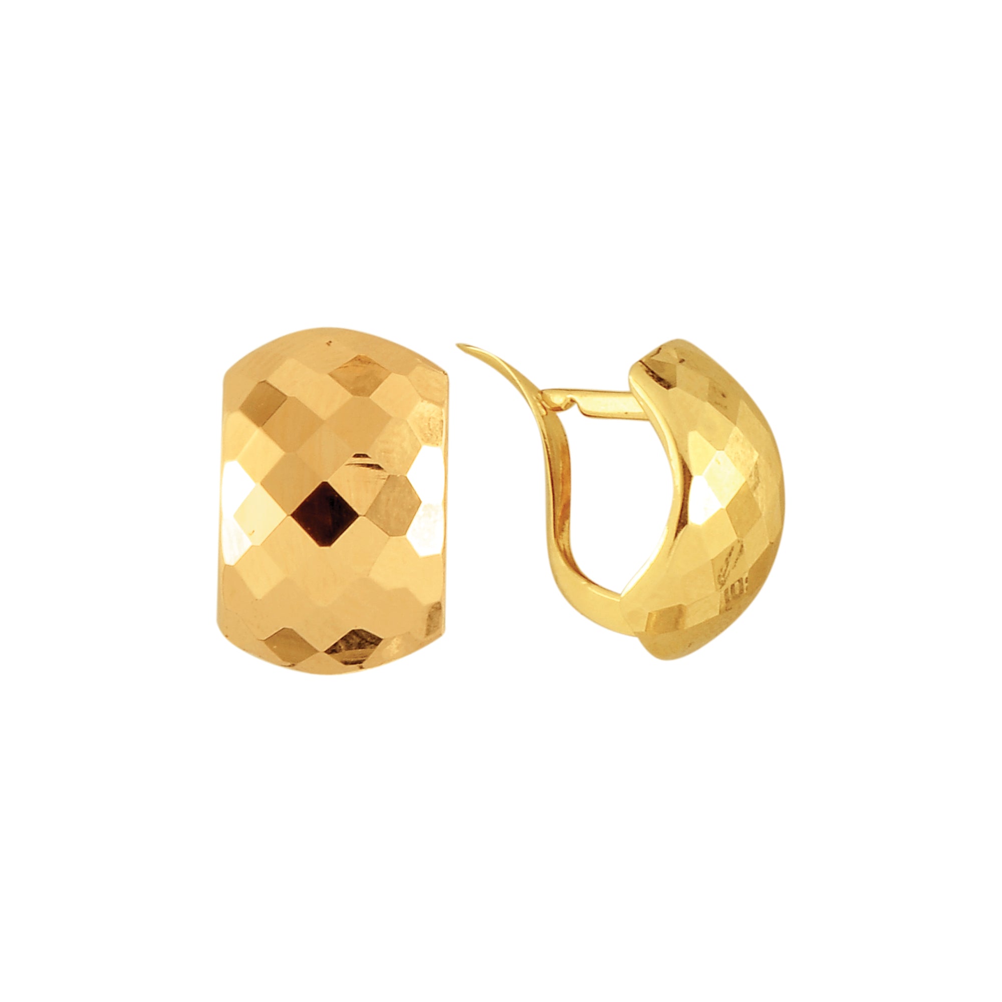 14K Yellow Gold Faceted Huggie Earring