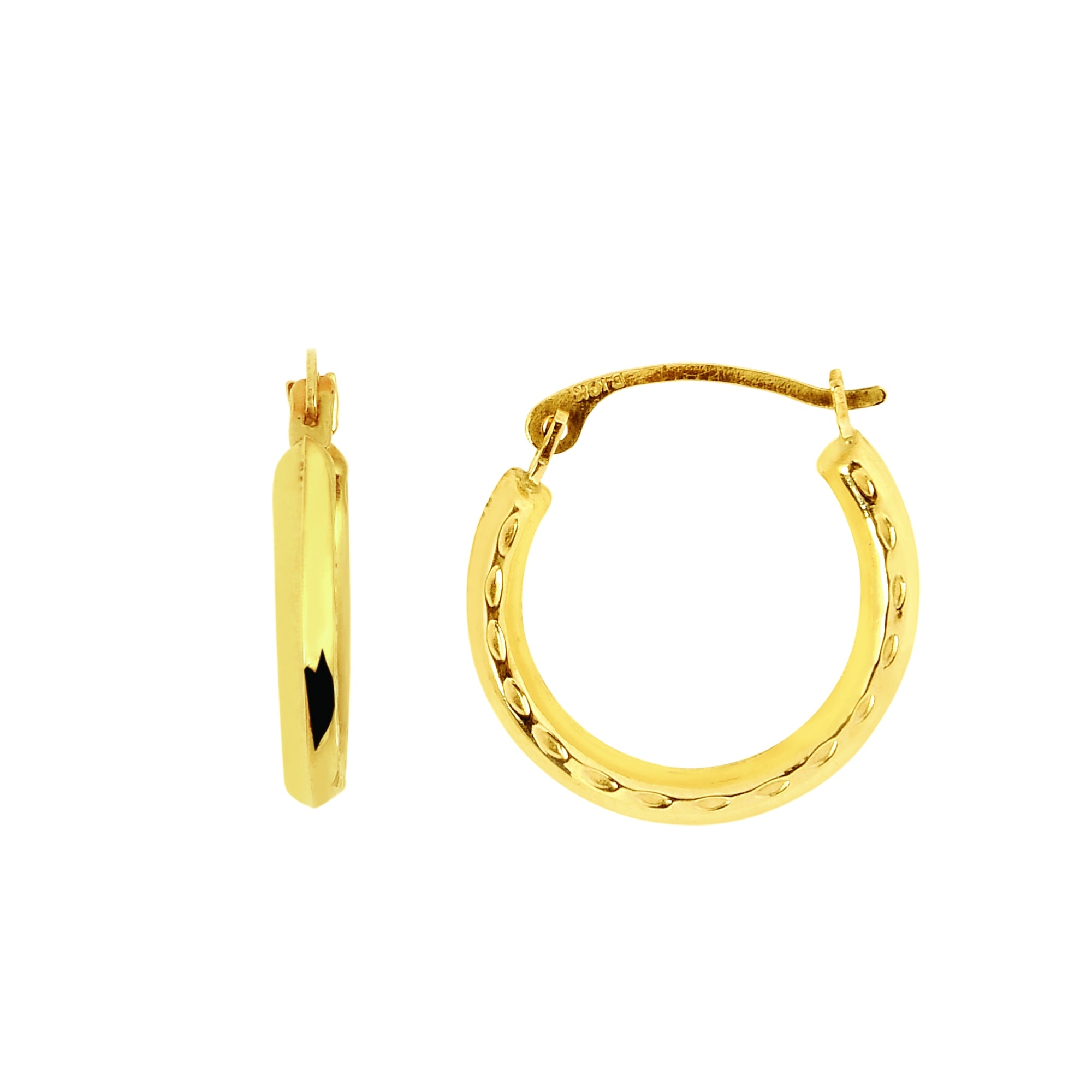 14K Yellow Gold Polished With Diamond Cut Detail Back To Back Hoop Earring