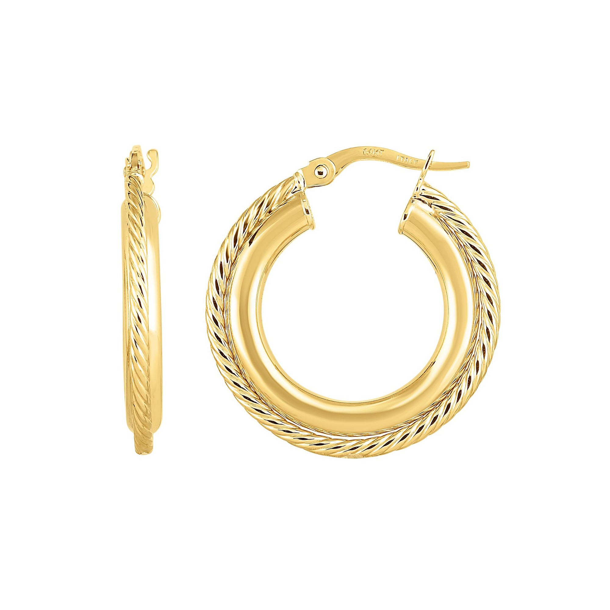 14K Yellow Gold Small Polished And Twist Hoop Earring