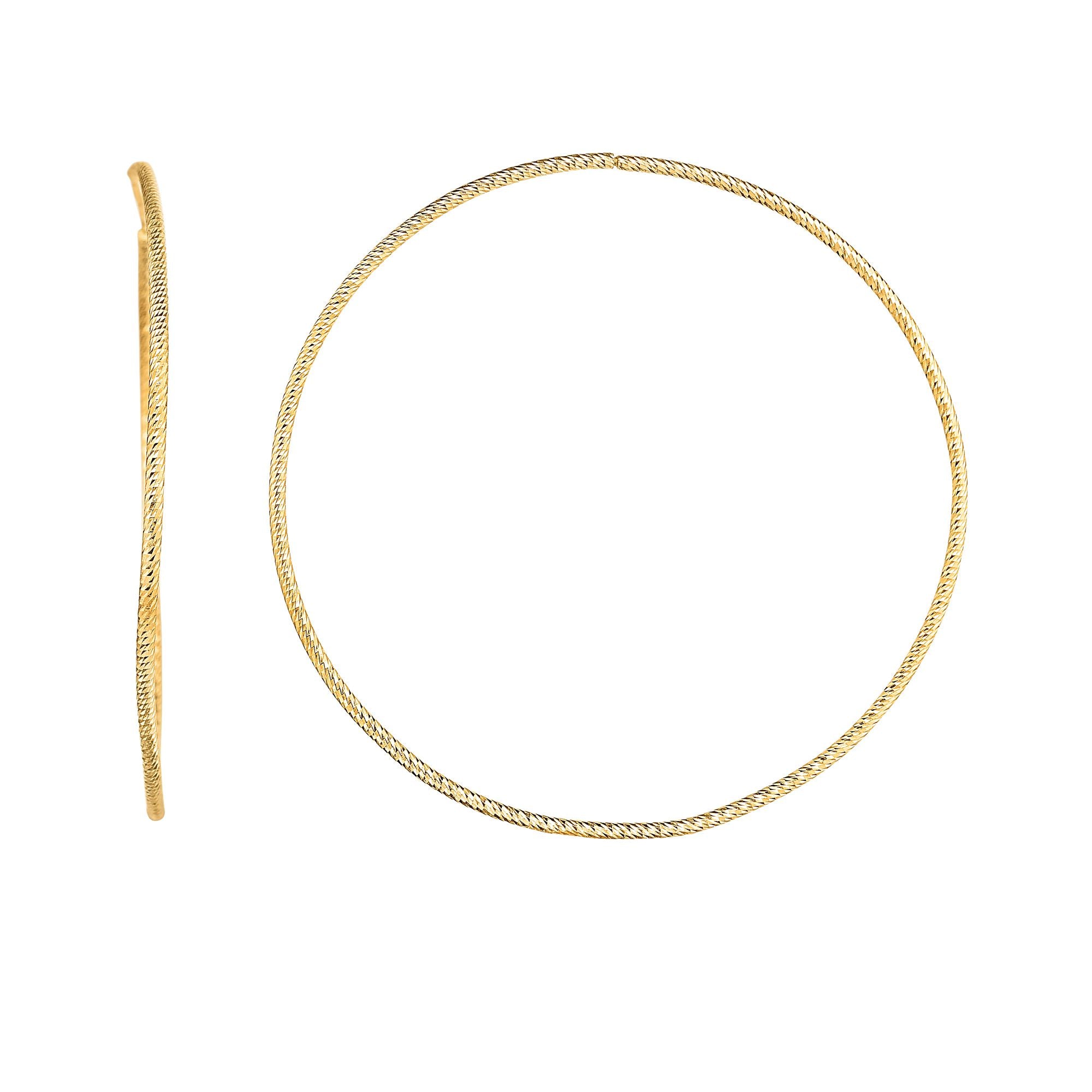 14K Yellow Gold 1.2X50Mm Diamond Cut Endless Hoop Earring