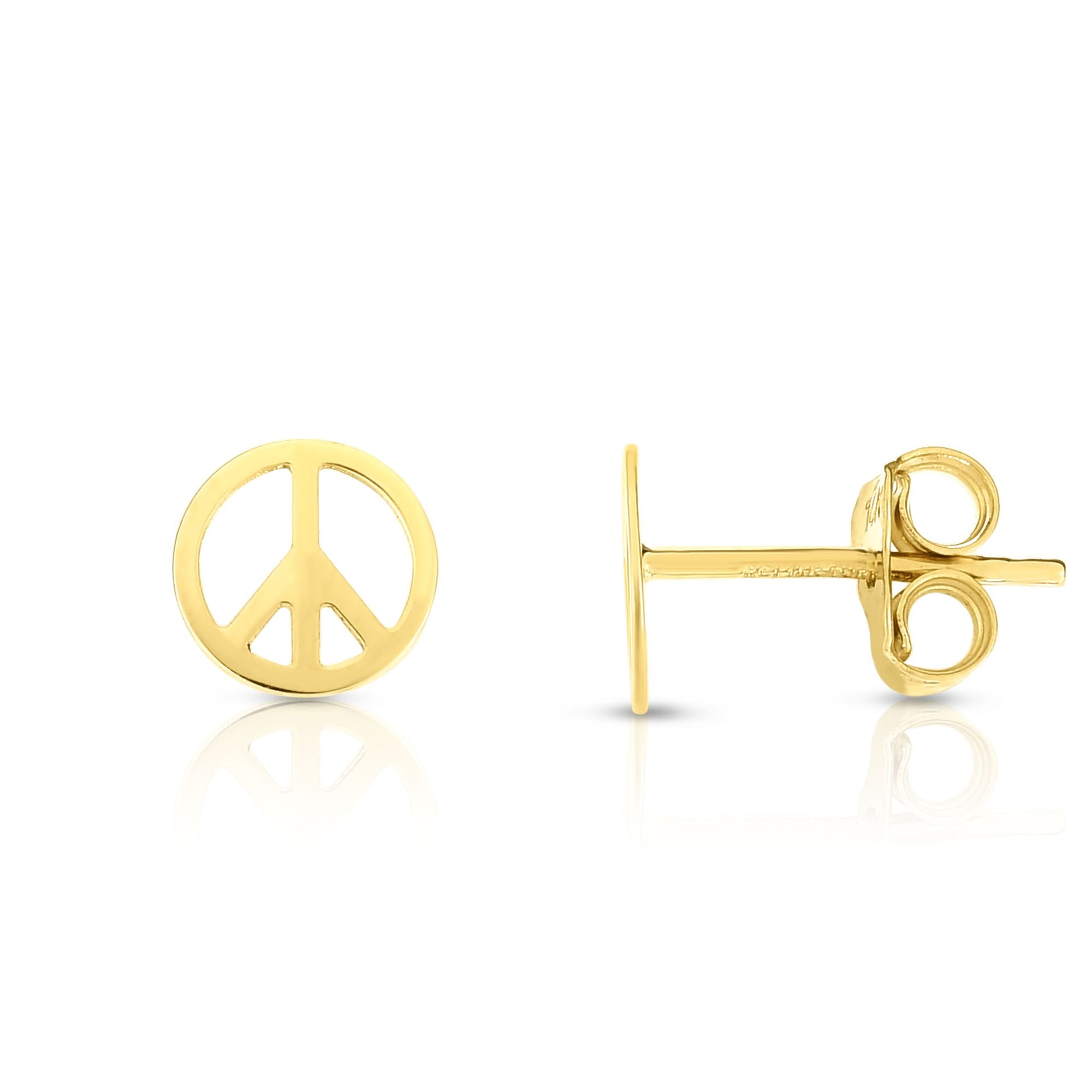14K Yellow Gold Peace Sign Stud Earring