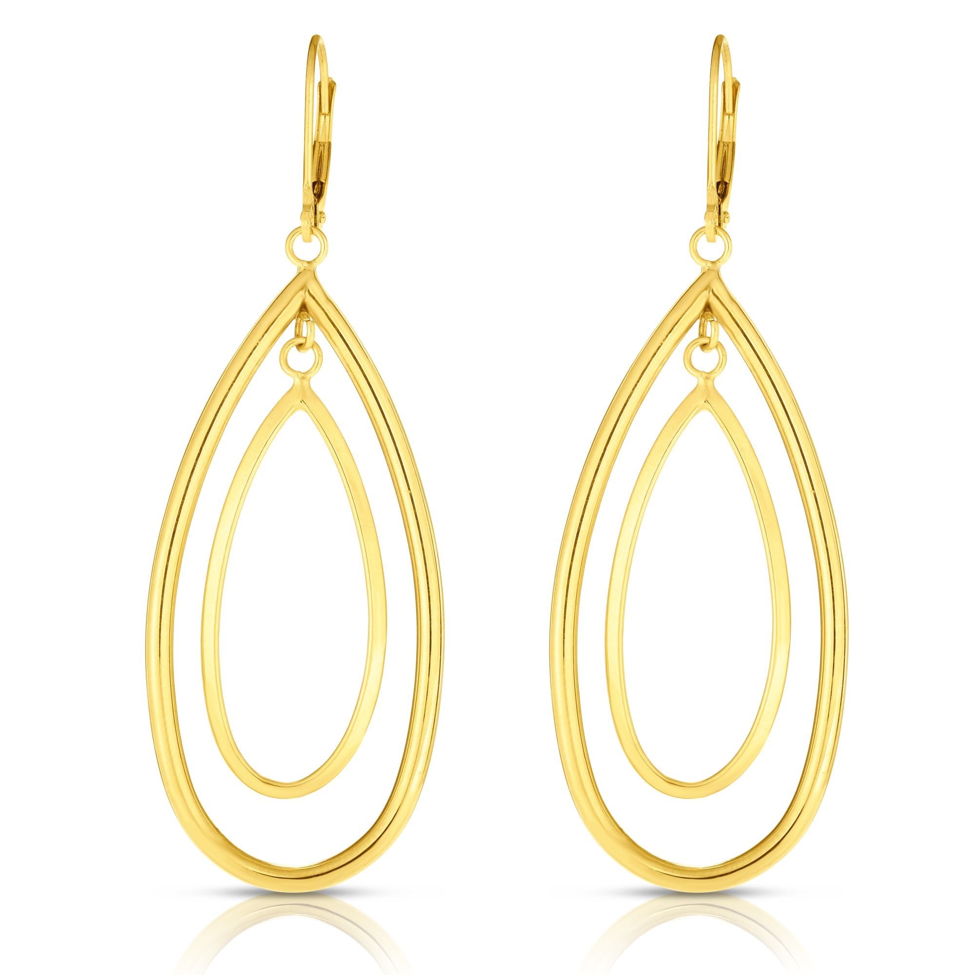 14K Yellow Gold Polished Double Oval Multi-Layered Dangle Earring