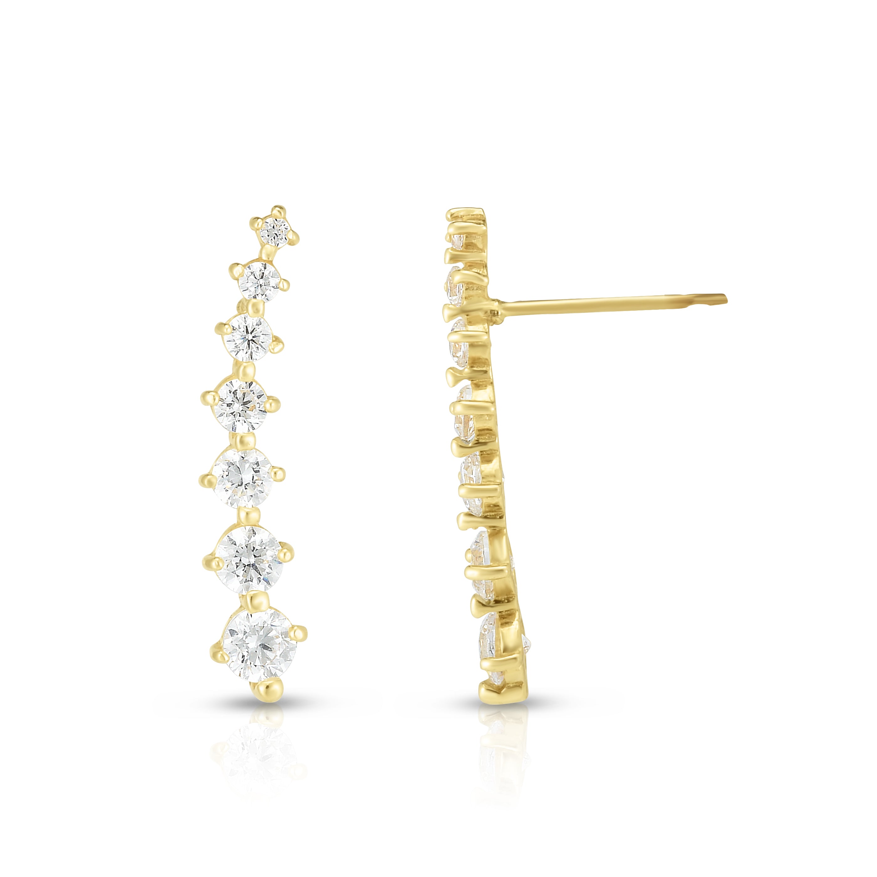 14K Yellow Gold Graduated Cz Ear Climber