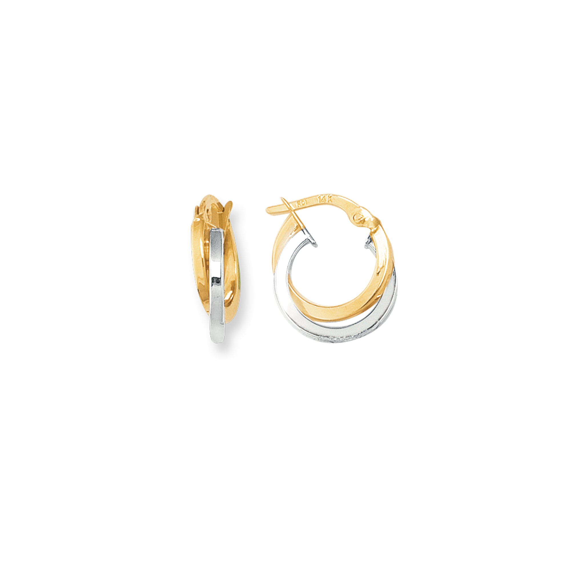 14K Yellow And White Gold Mini Polished Double Hoop Earring