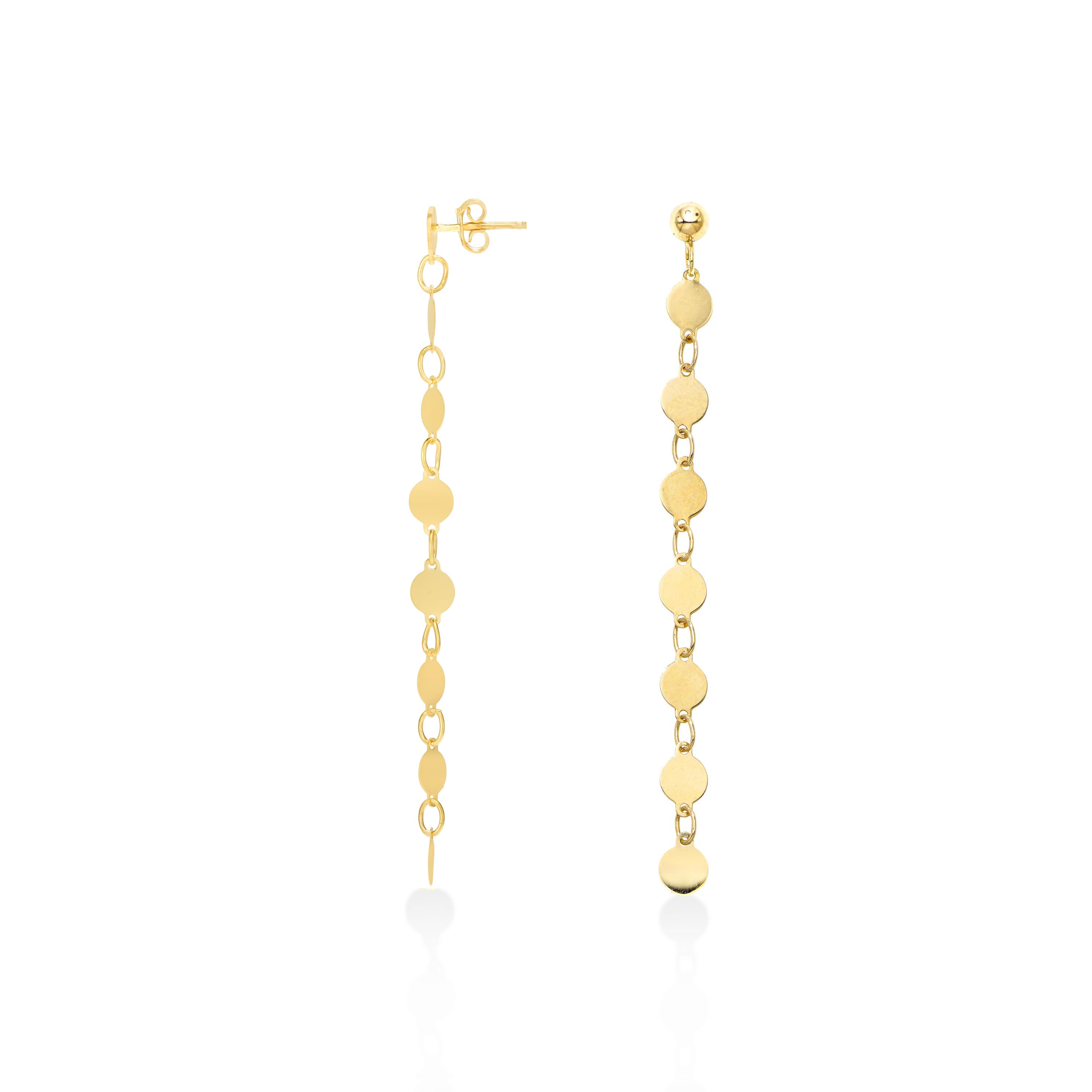 14K Yellow Gold Mirror Chain Drop Earring