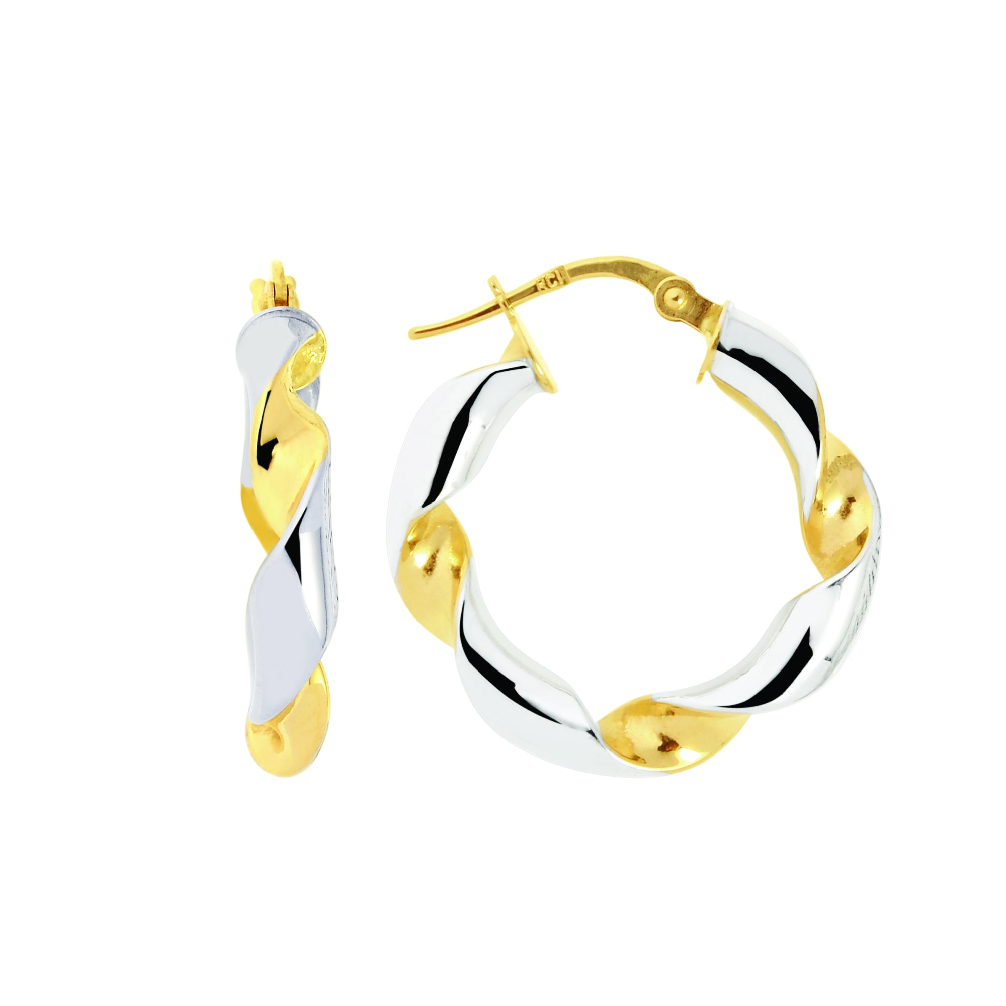 14K Yellow And White Gold Small Round Twist Hoop Earring