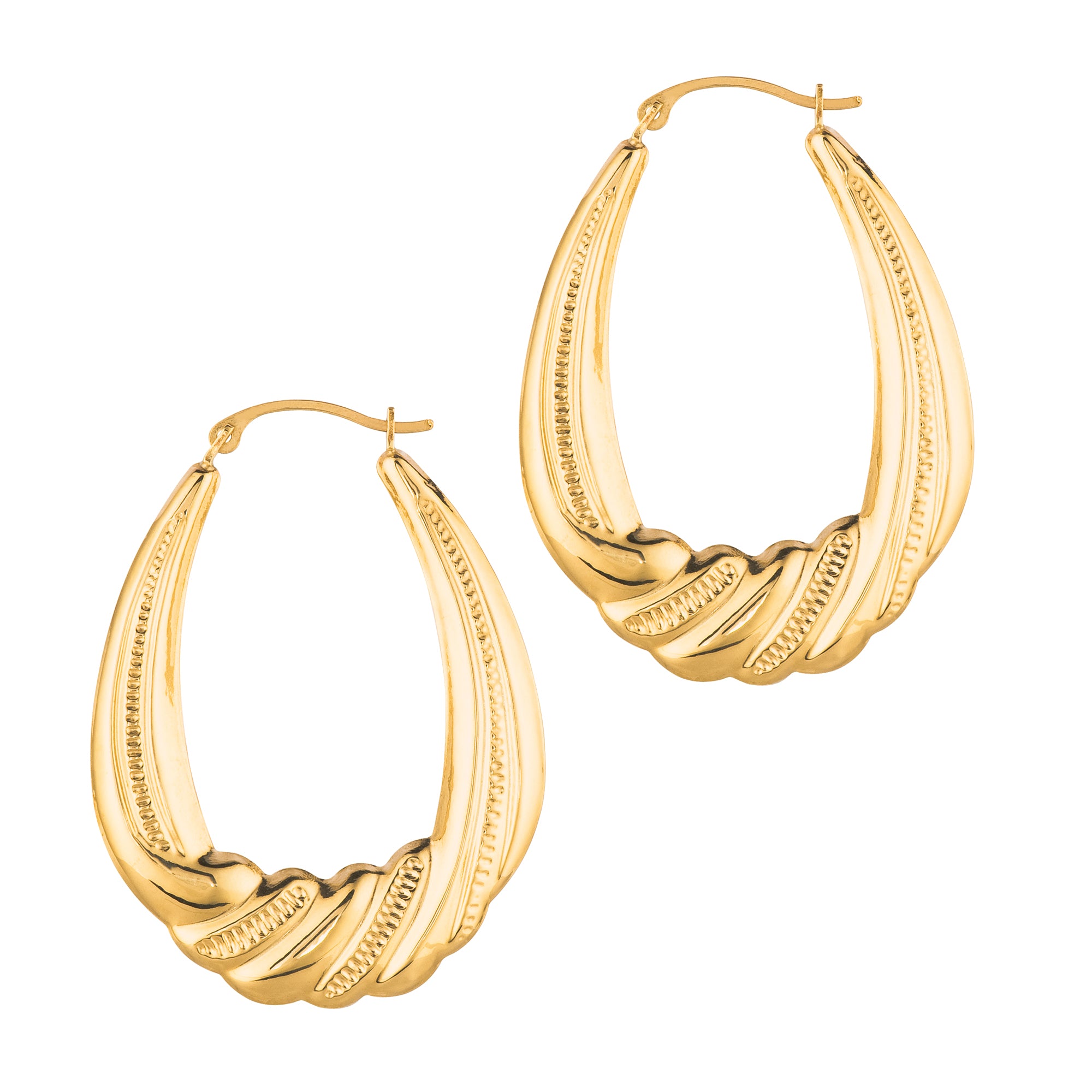 14K Yellow Gold Graduated Puffy Oval Twist Back To Back Hoop Earring