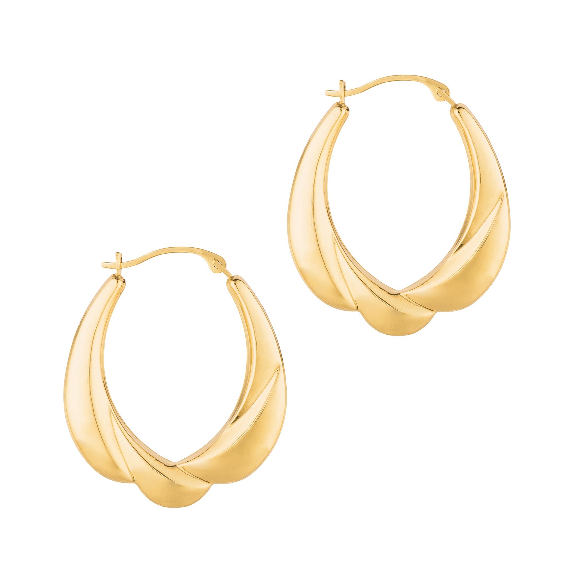 14K Yellow Gold Puffy Scalloped Back To Back Hoop Earring