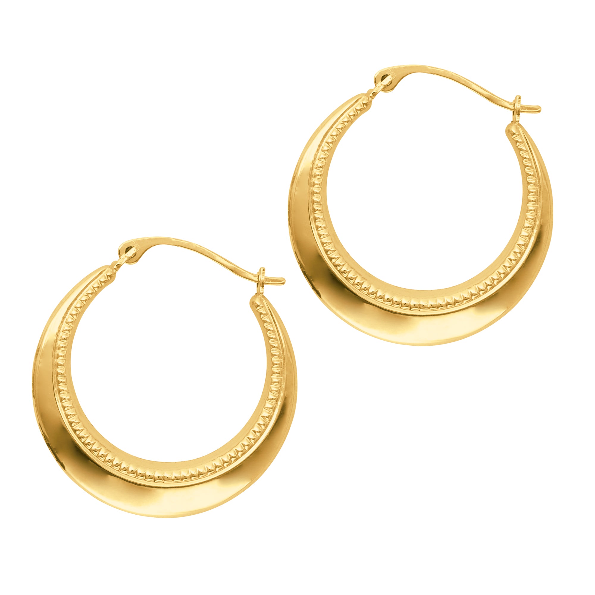 14K Yellow Gold Bead Detail Back to Back Hoop Earring